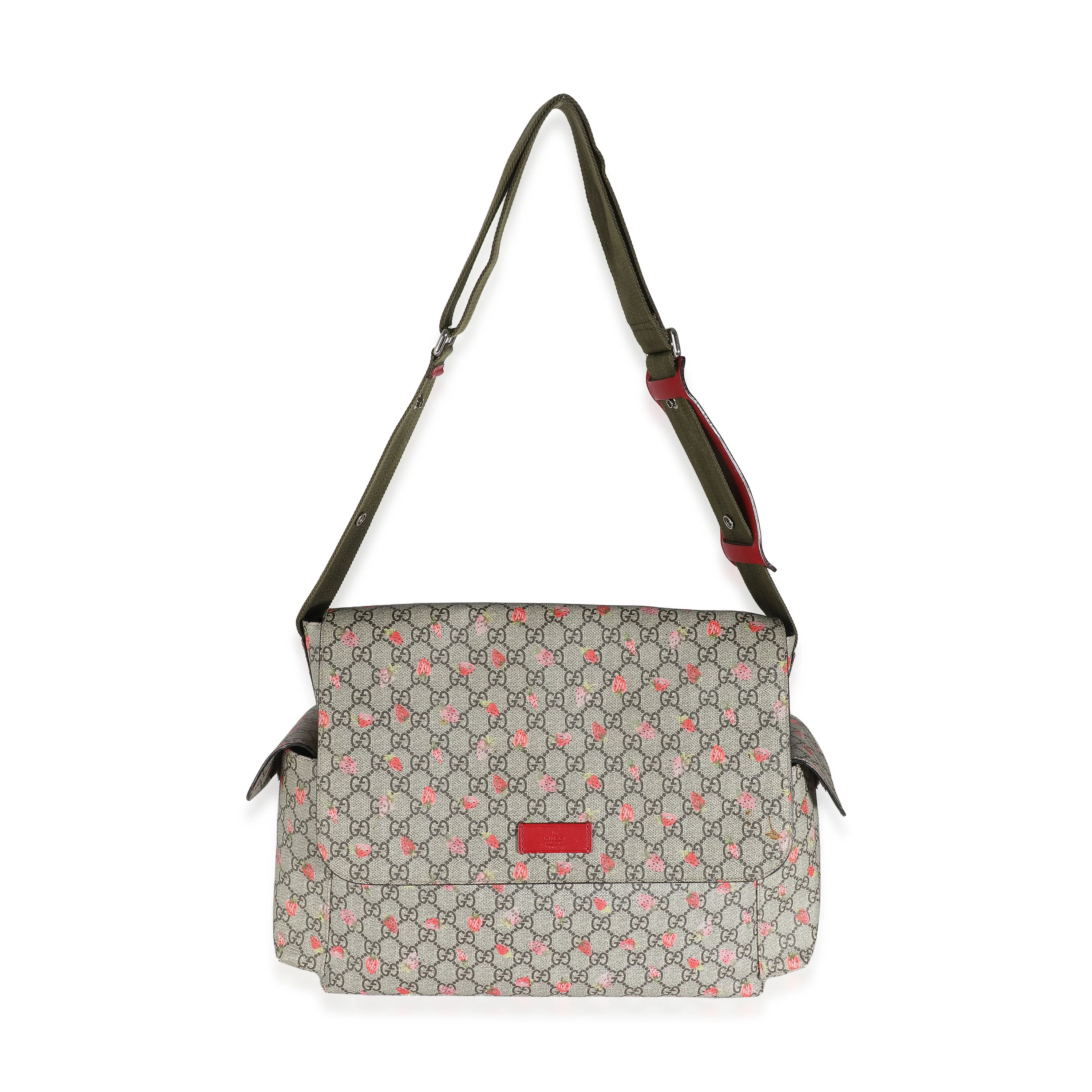 Beige GG Supreme Strawberry Canvas Diaper Bag - Image 7