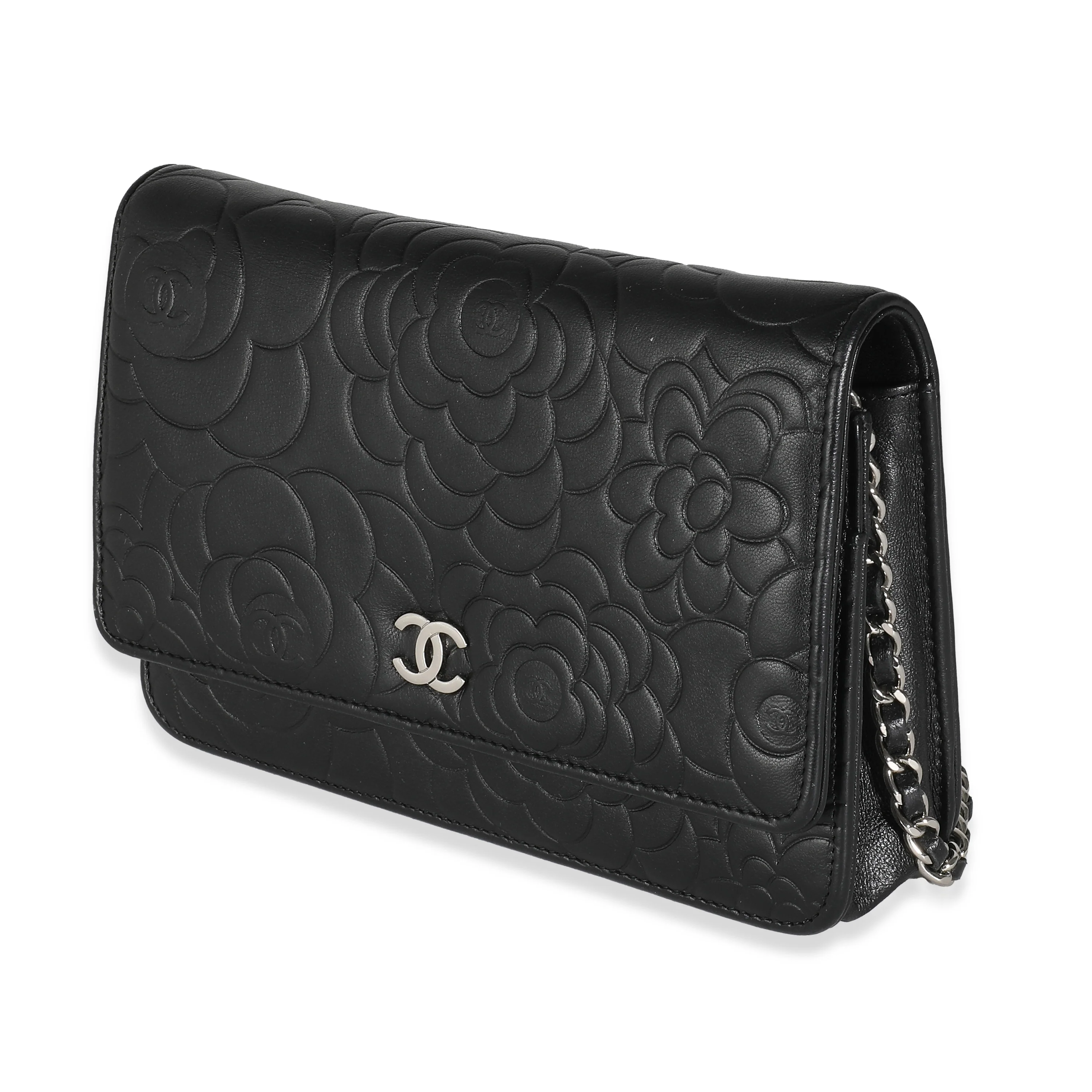 Black Camellia Lambskin Wallet On Chain - Image 2