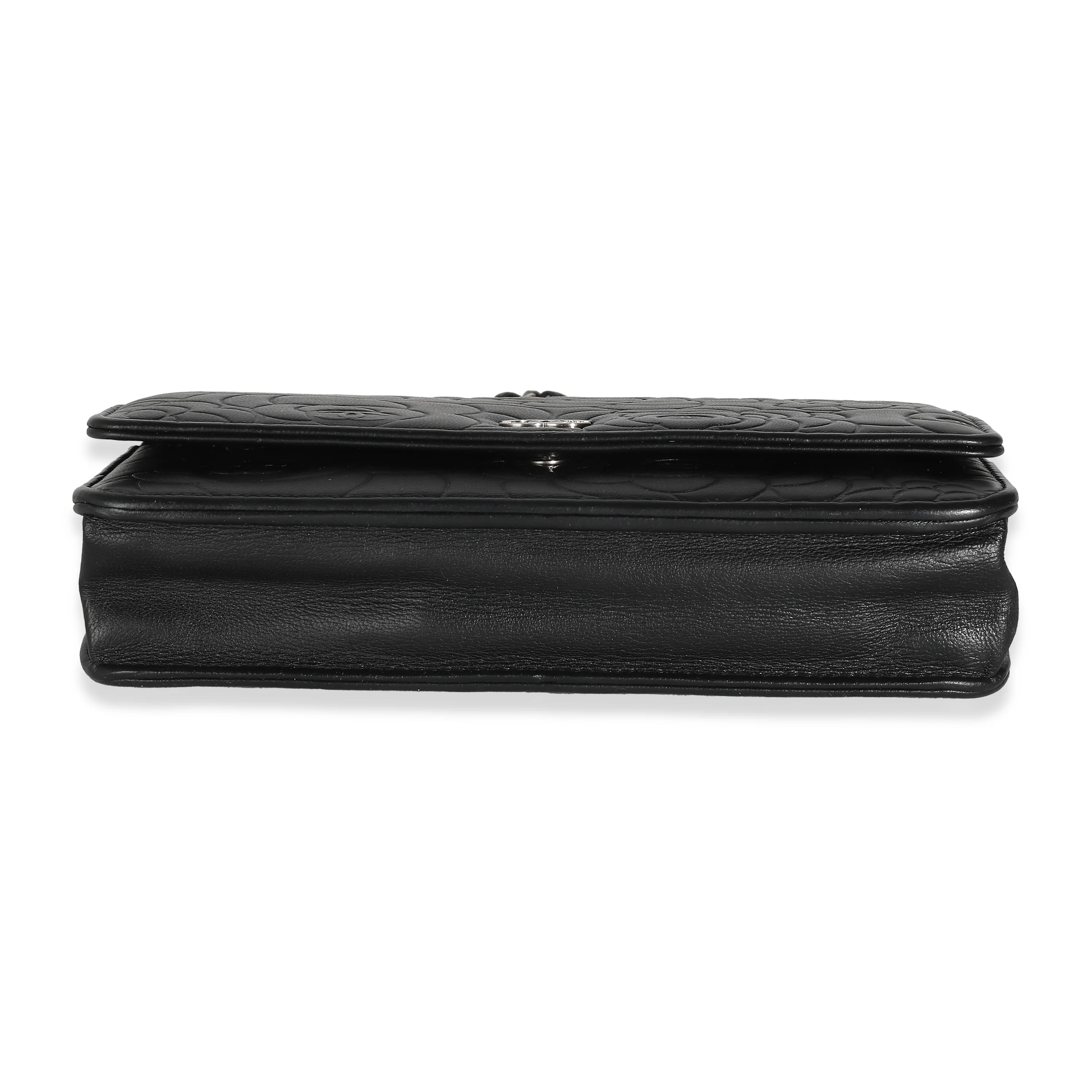 Black Camellia Lambskin Wallet On Chain - Image 5