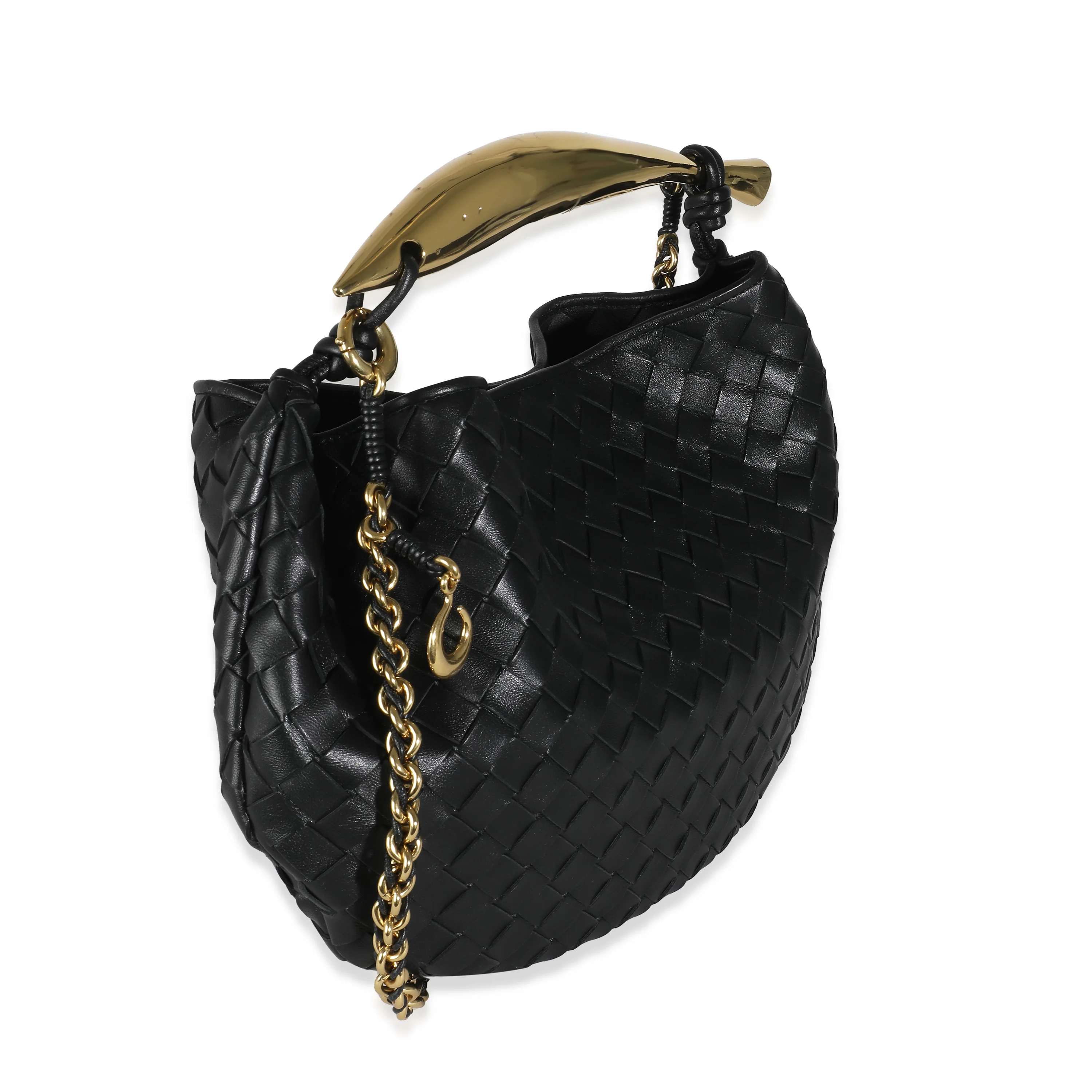 Black Nappa Intrecciato Small Sardine With Chain - Image 3