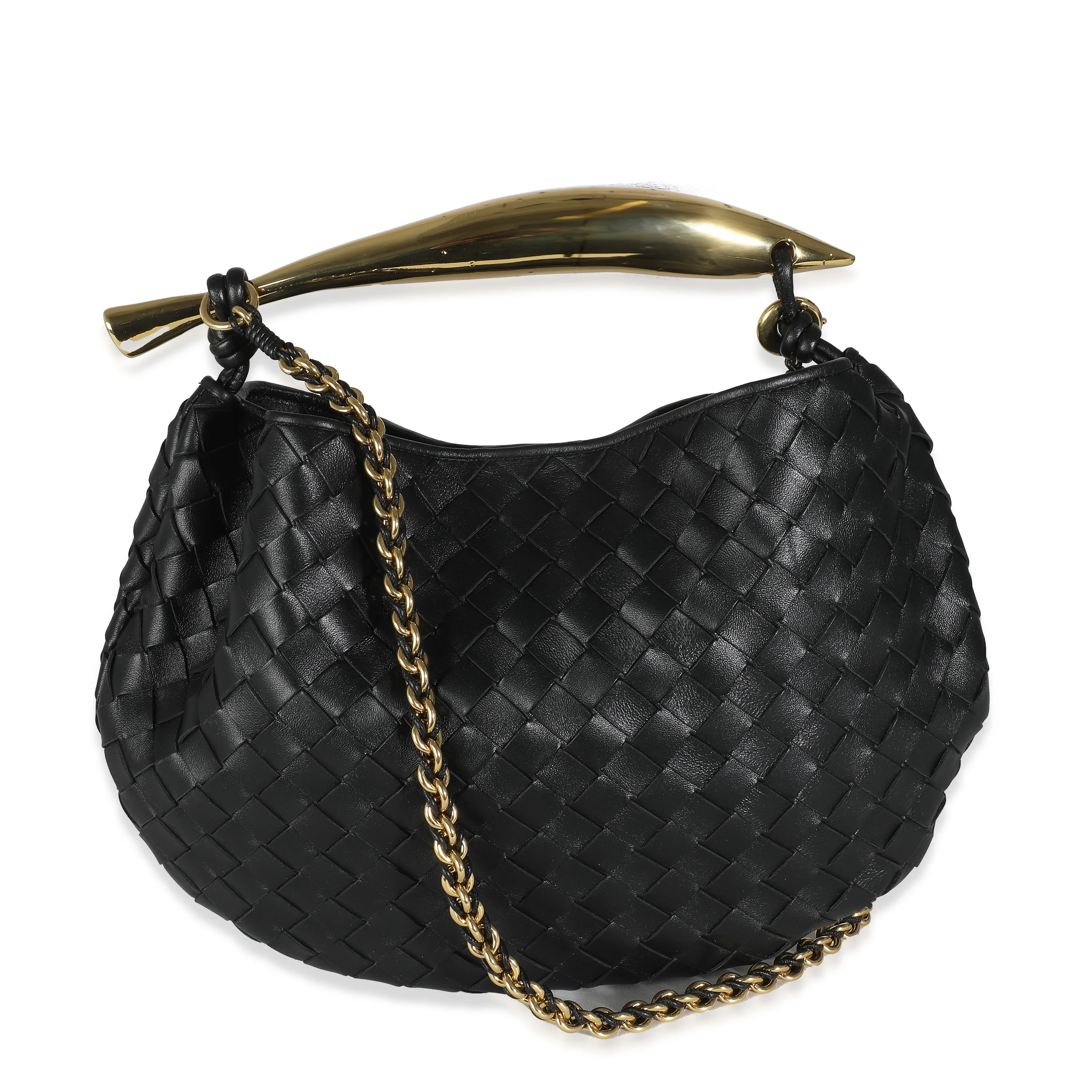 Black Nappa Intrecciato Small Sardine With Chain - Image 4
