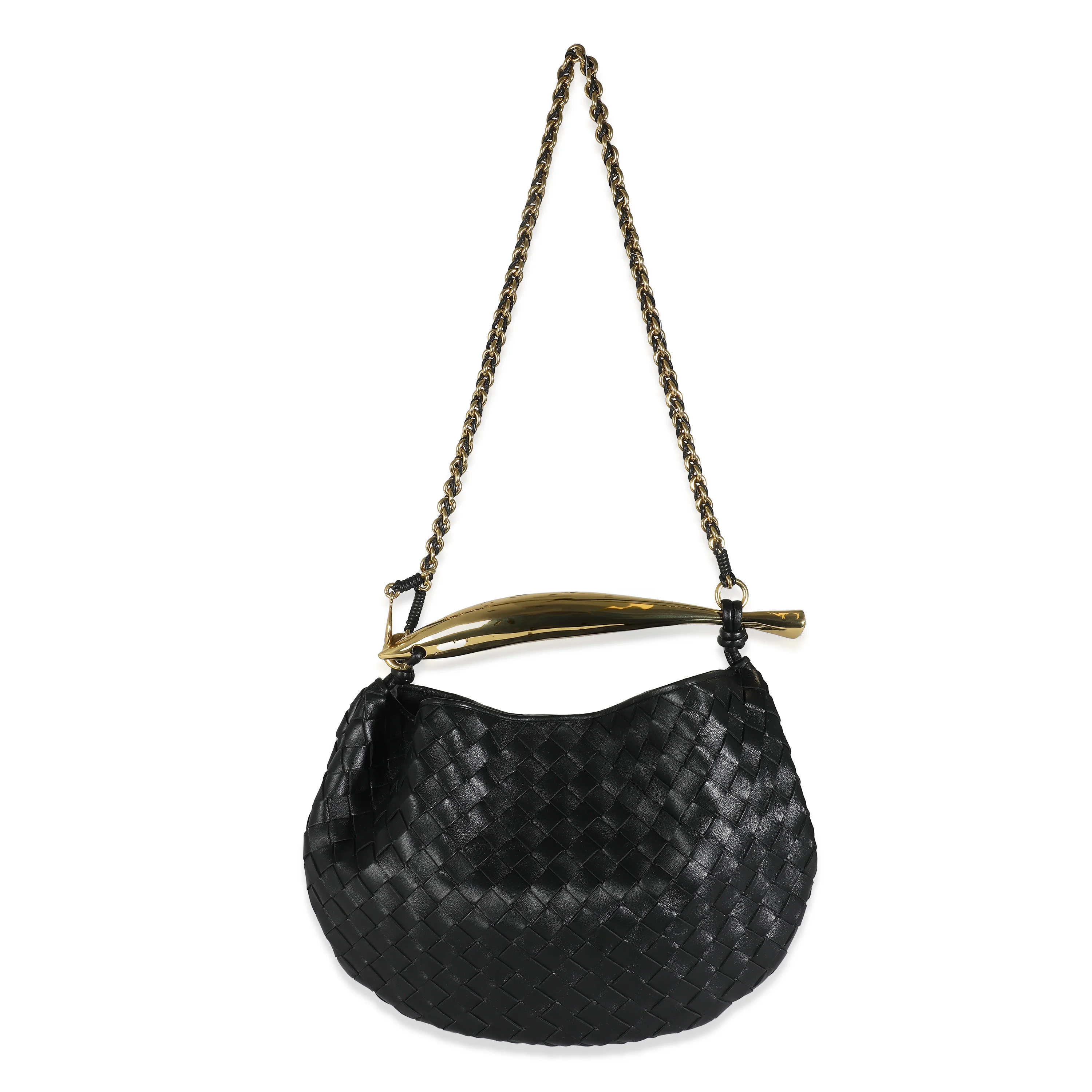 Black Nappa Intrecciato Small Sardine With Chain - Image 8