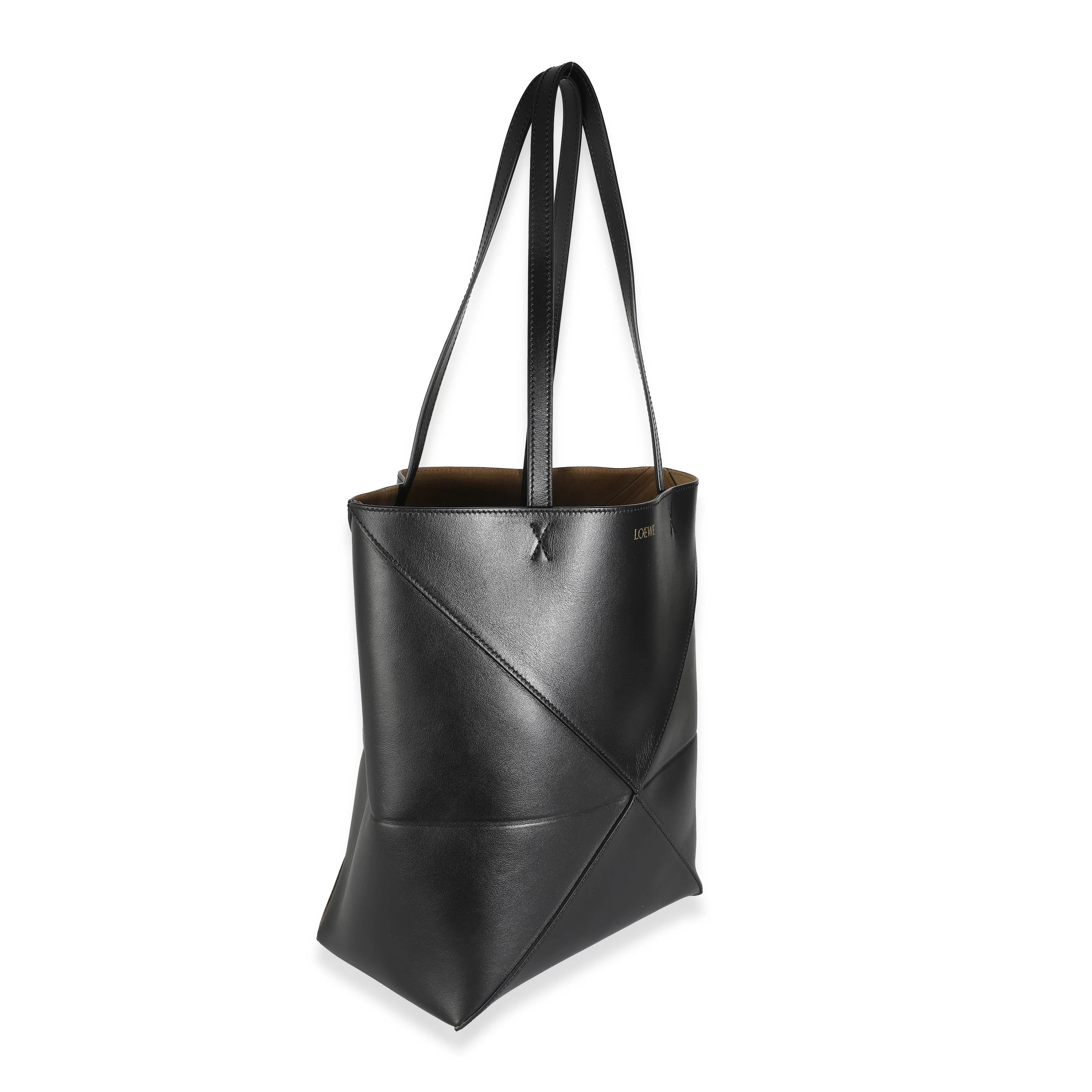 Black Shiny Calfskin Medium Puzzle Fold Tote - Image 3