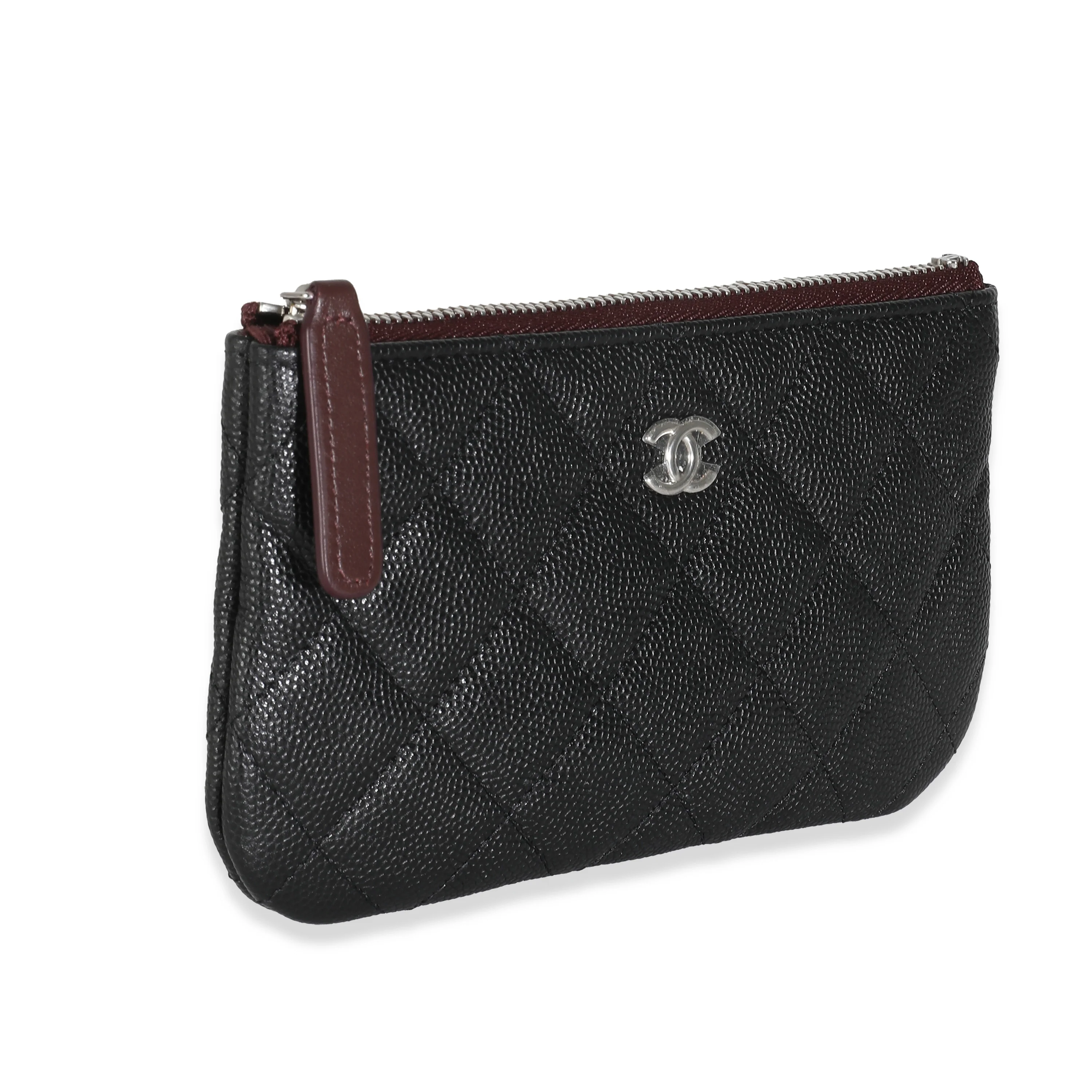 Black Quilted Caviar Small Classic Zipped Pouch - Image 3
