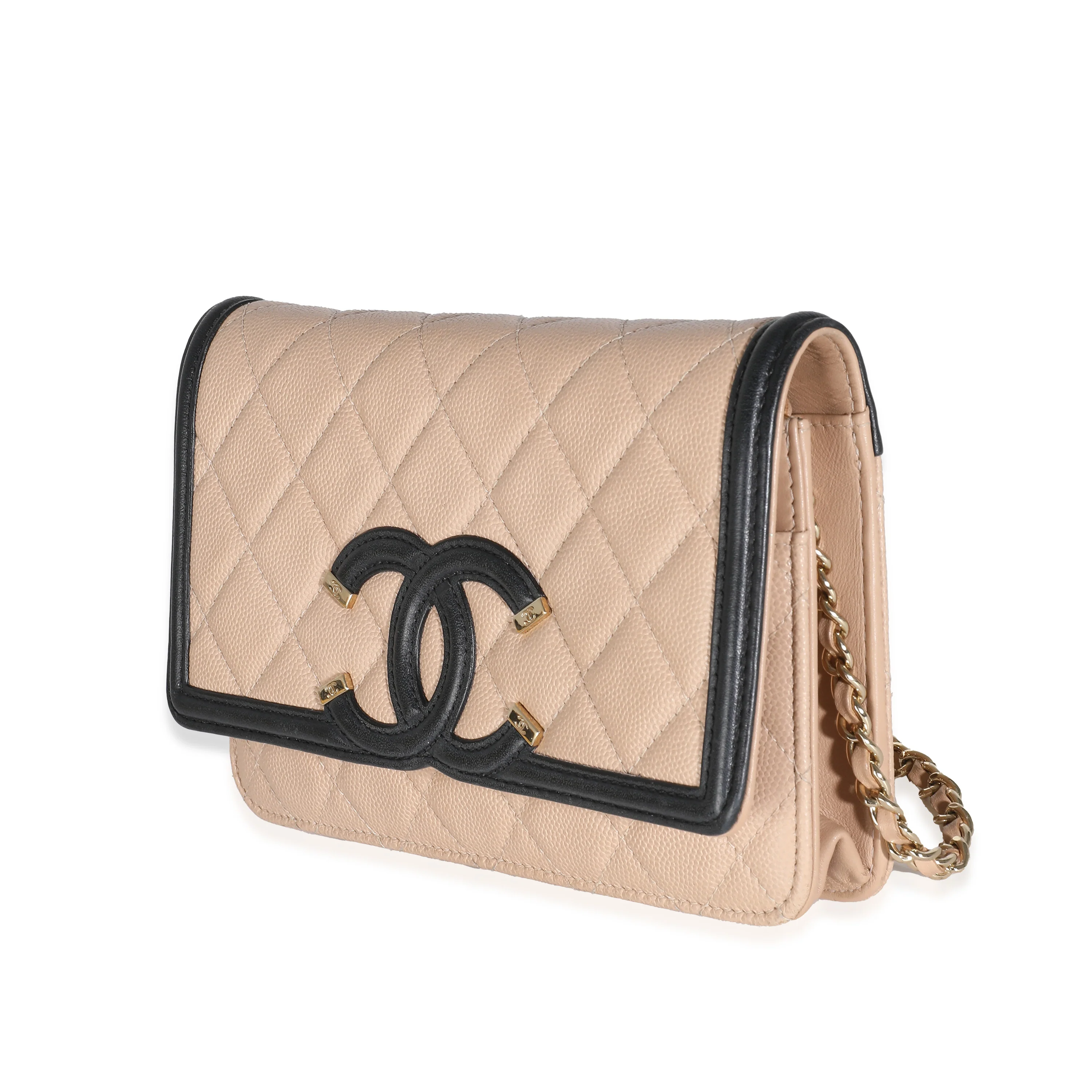 20B Beige Quilted Caviar Filigree Wallet On Chain - Image 2