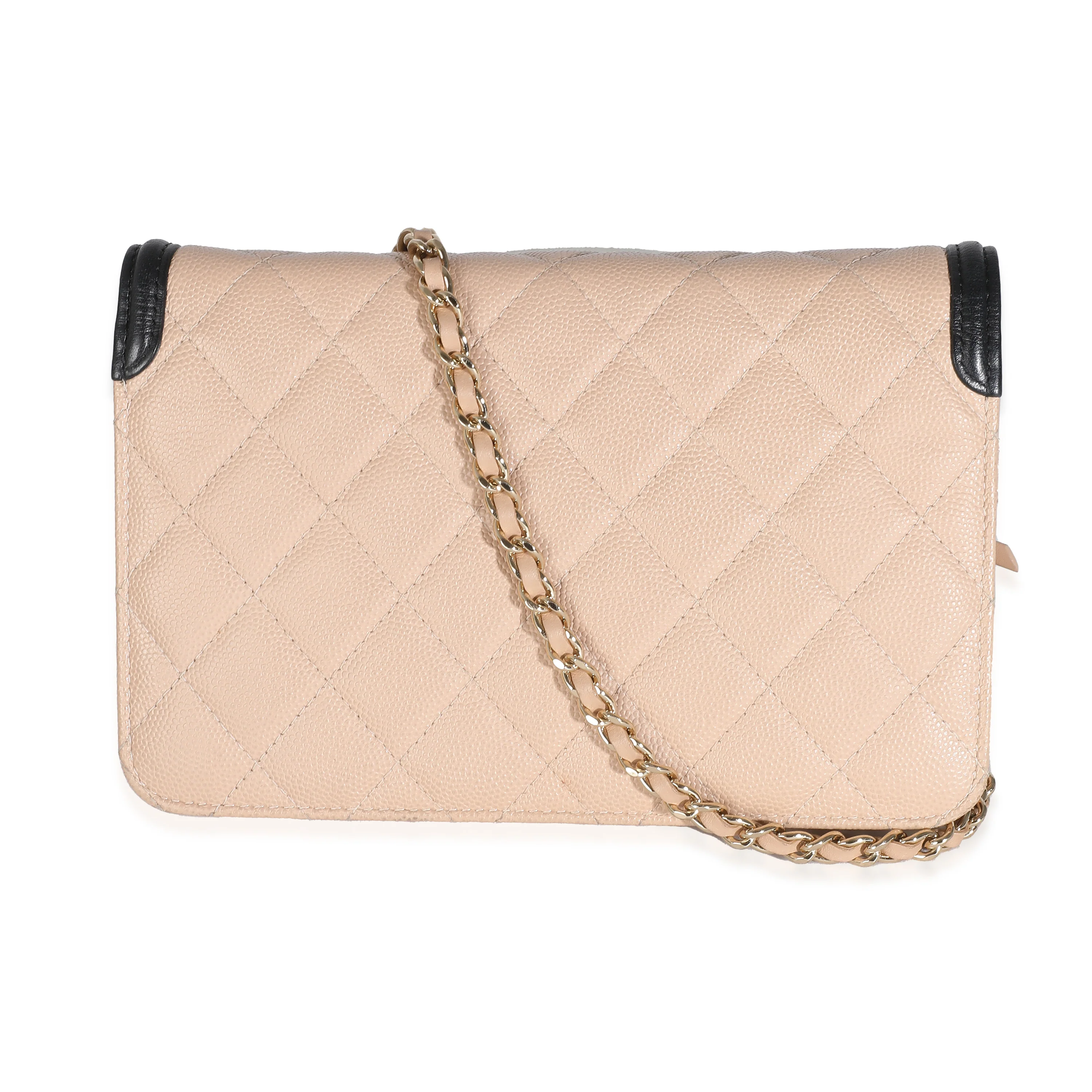 20B Beige Quilted Caviar Filigree Wallet On Chain - Image 4