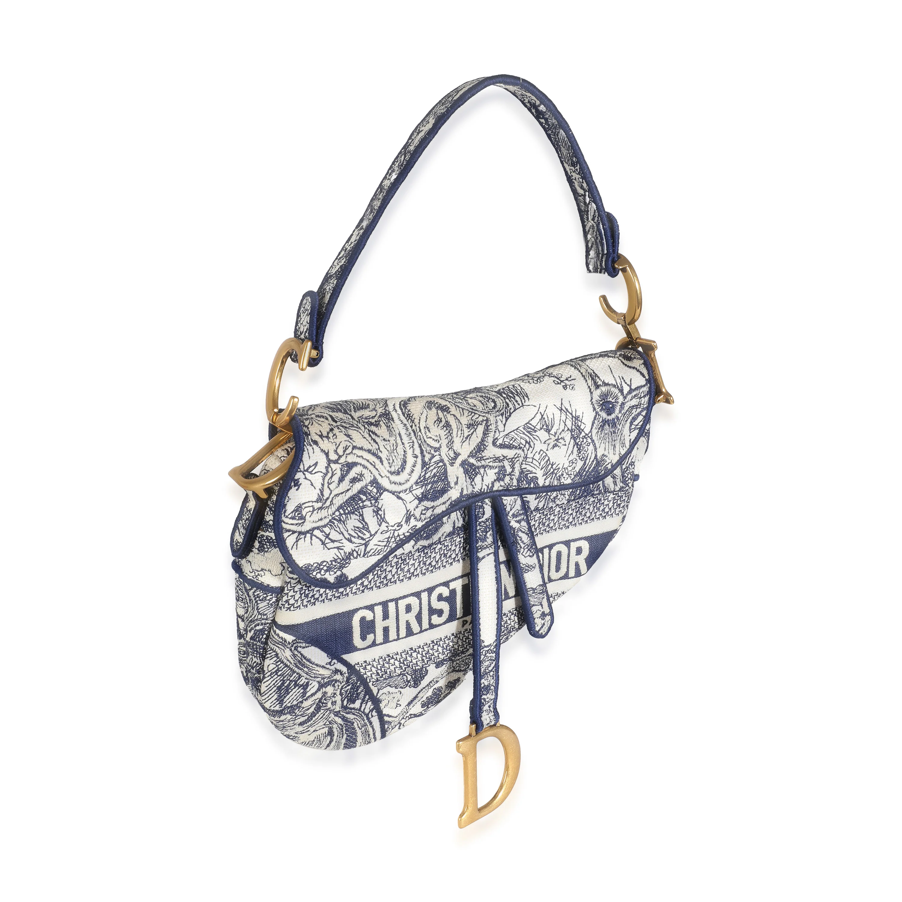 Blue Toile De Jouy Embroidery Canvas Saddle Bag - Image 3