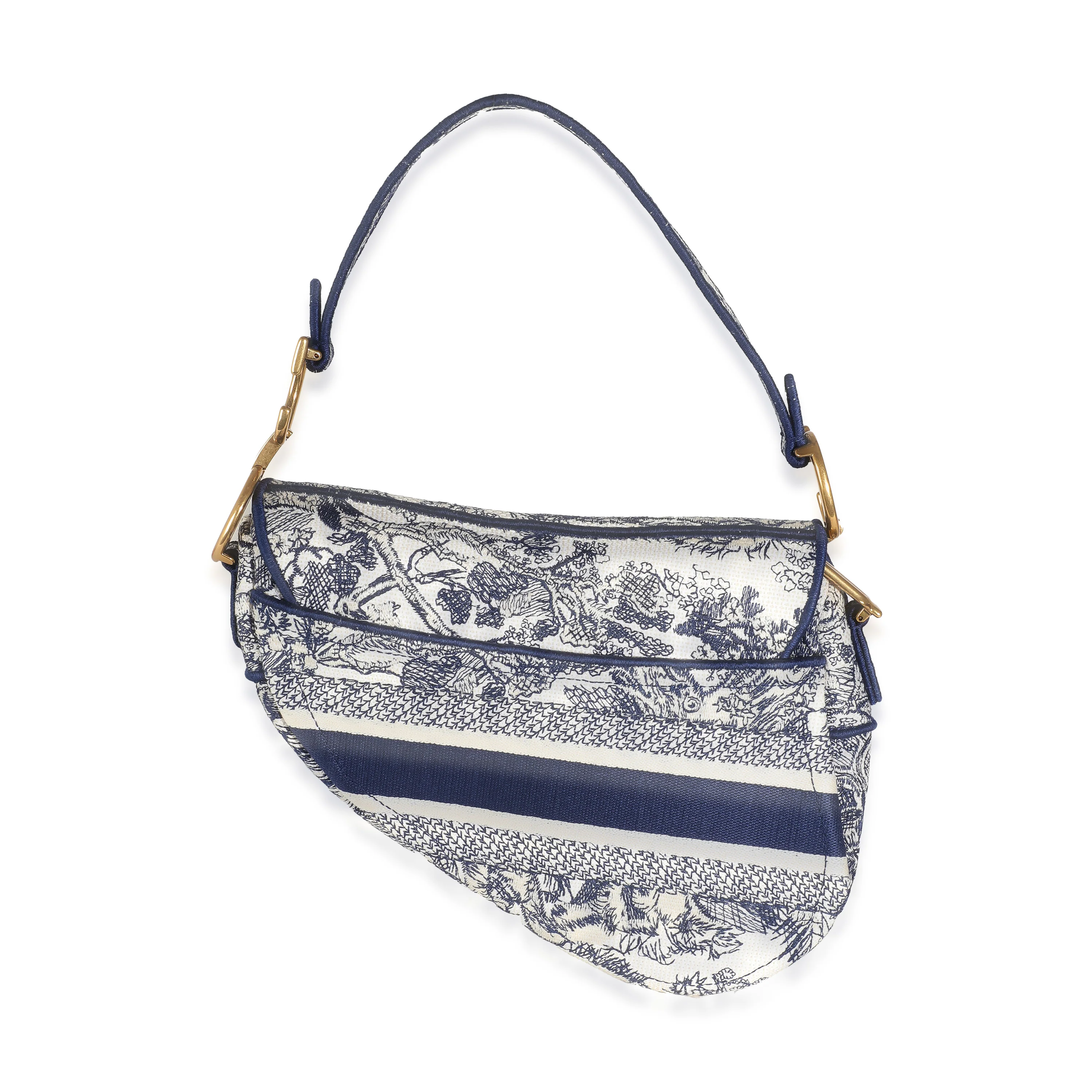 Blue Toile De Jouy Embroidery Canvas Saddle Bag - Image 4