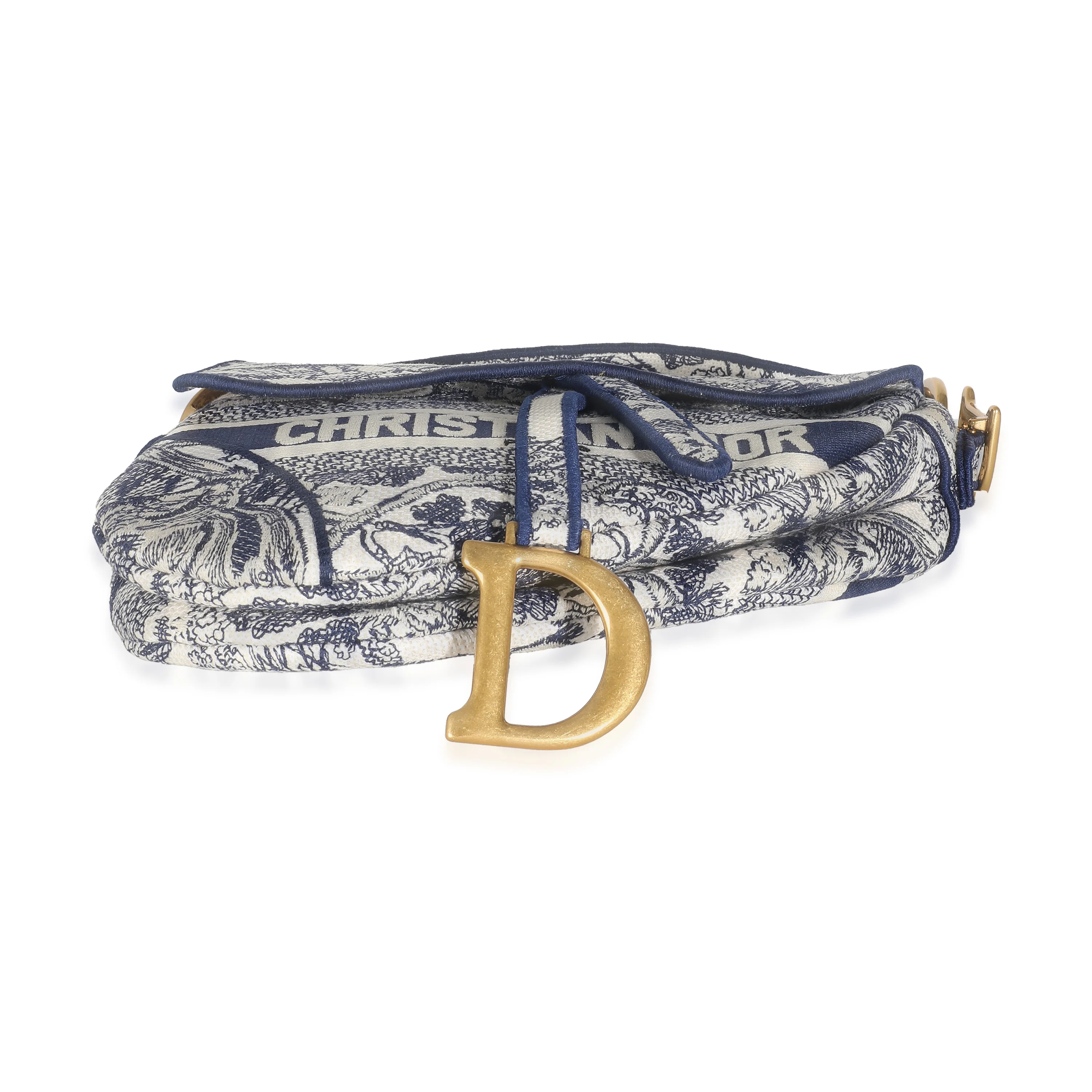 Blue Toile De Jouy Embroidery Canvas Saddle Bag - Image 5
