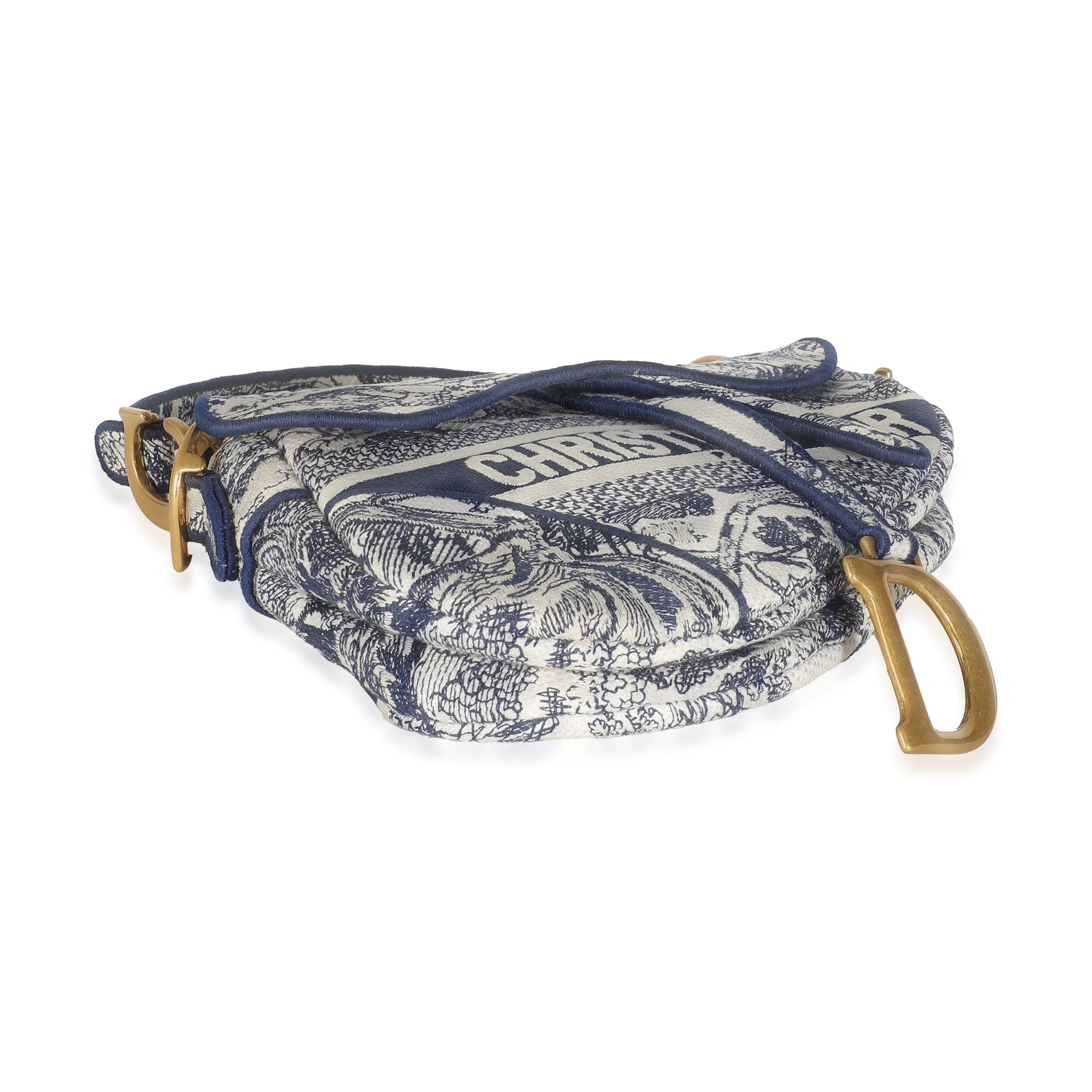 Blue Toile De Jouy Embroidery Canvas Saddle Bag - Image 6