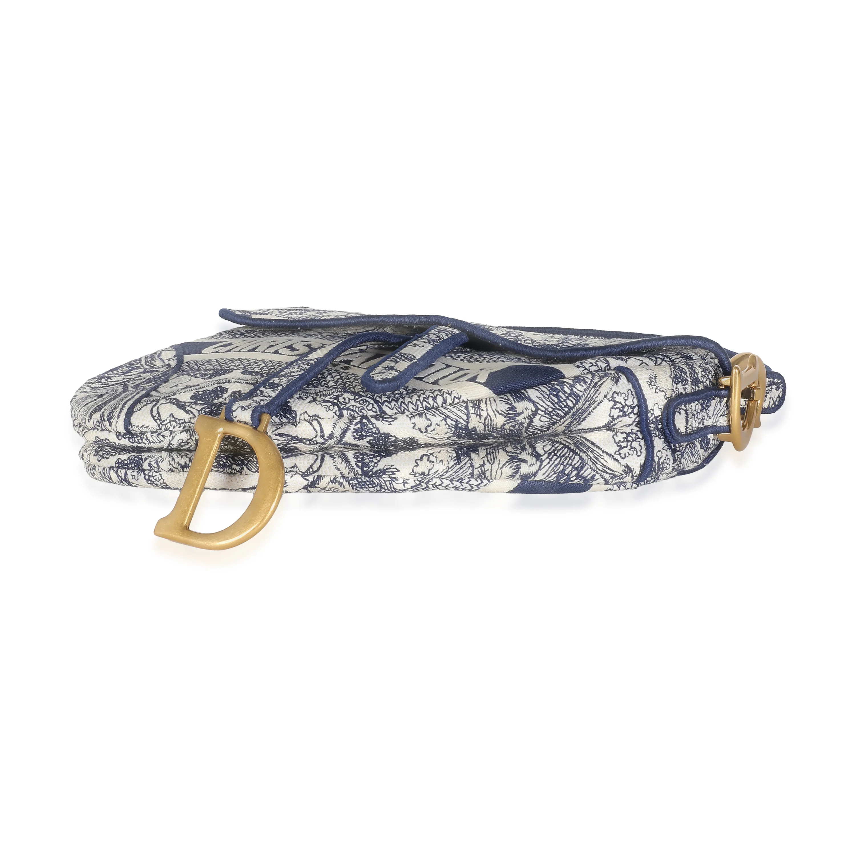 Blue Toile De Jouy Embroidery Canvas Saddle Bag - Image 7
