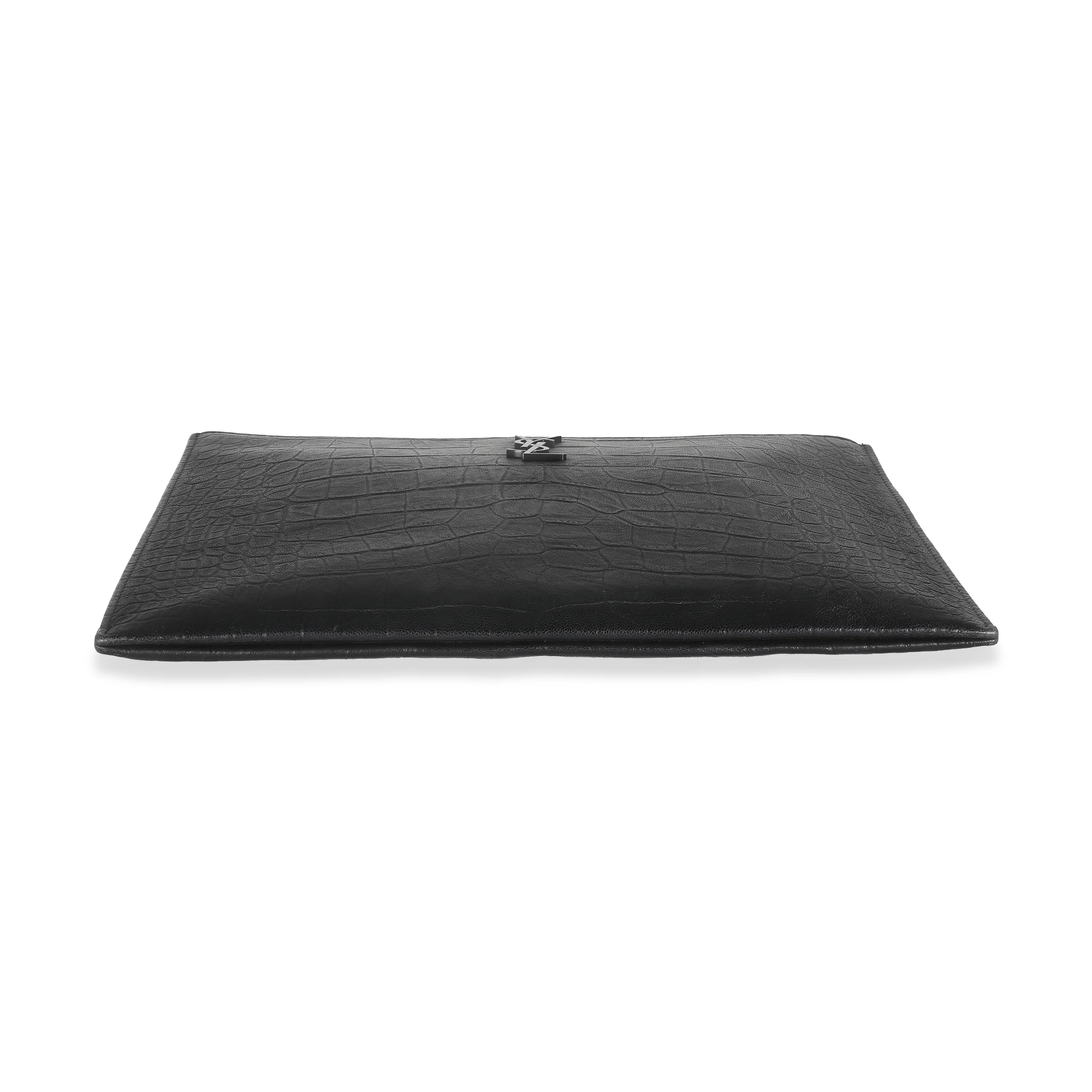 Black Calfskin Crocodile Embossed Cassandre Zipped Tablet Holder - Image 5