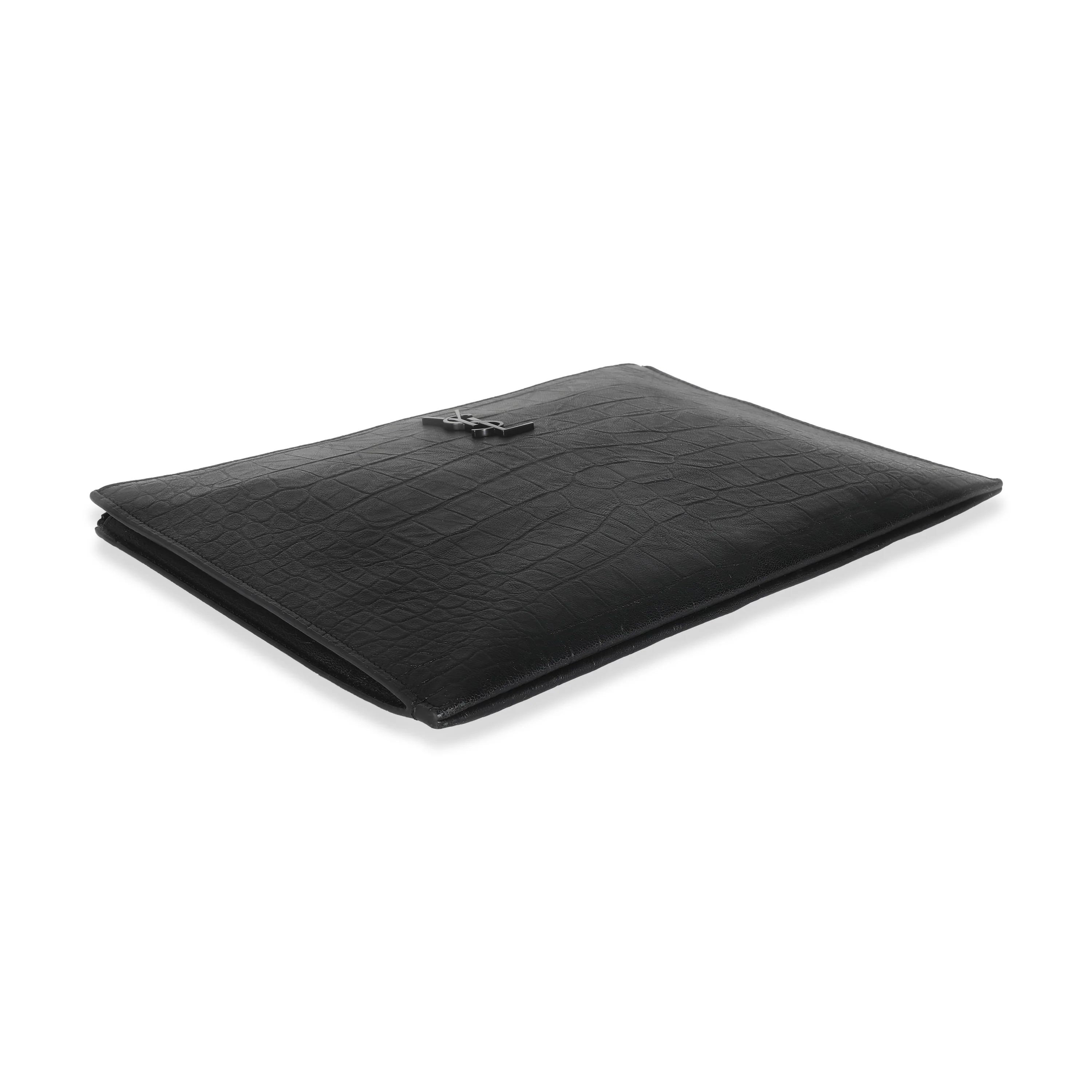 Black Calfskin Crocodile Embossed Cassandre Zipped Tablet Holder - Image 6