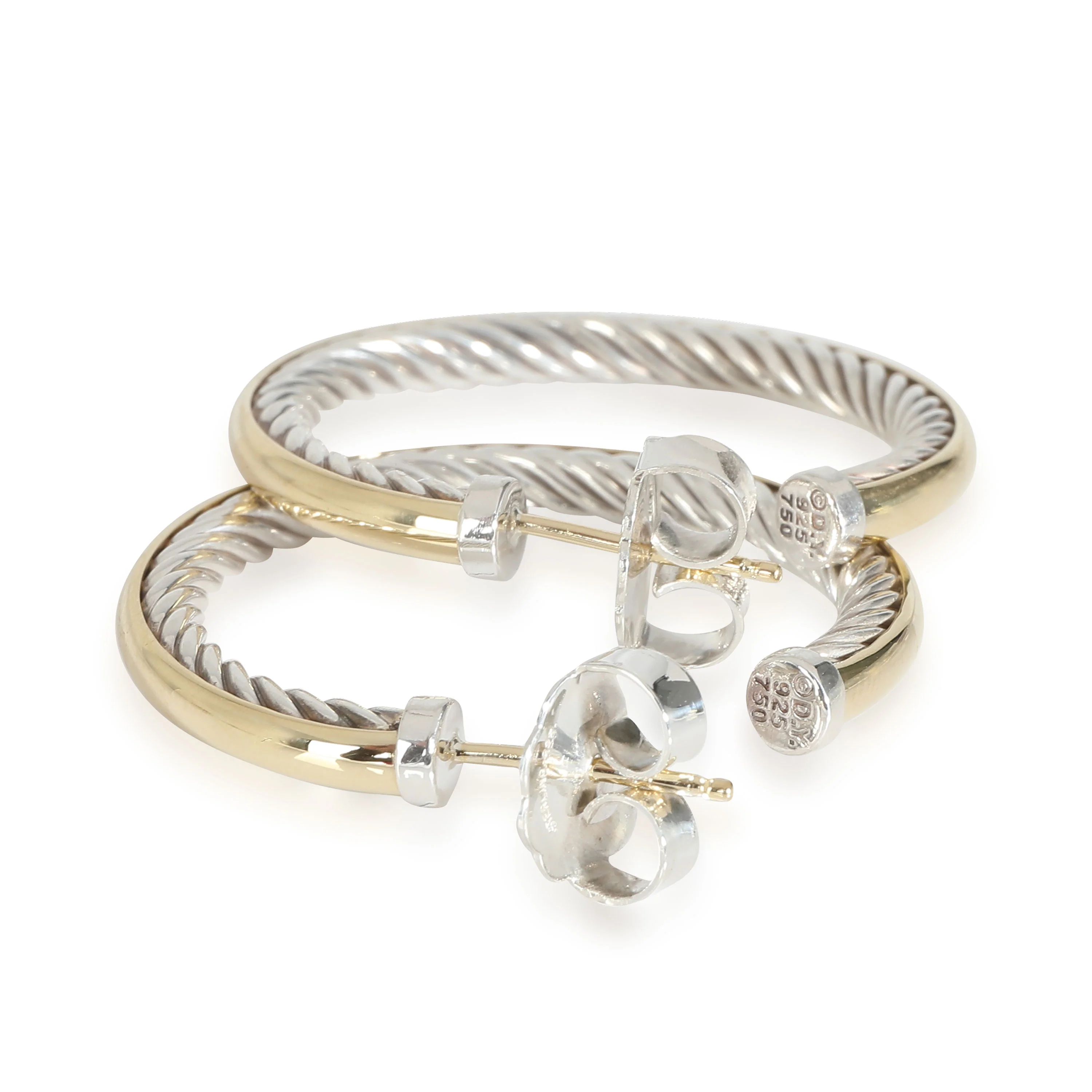 Cable Collection Earrings in 18k Yellow Gold/Sterling Silver - Image 4