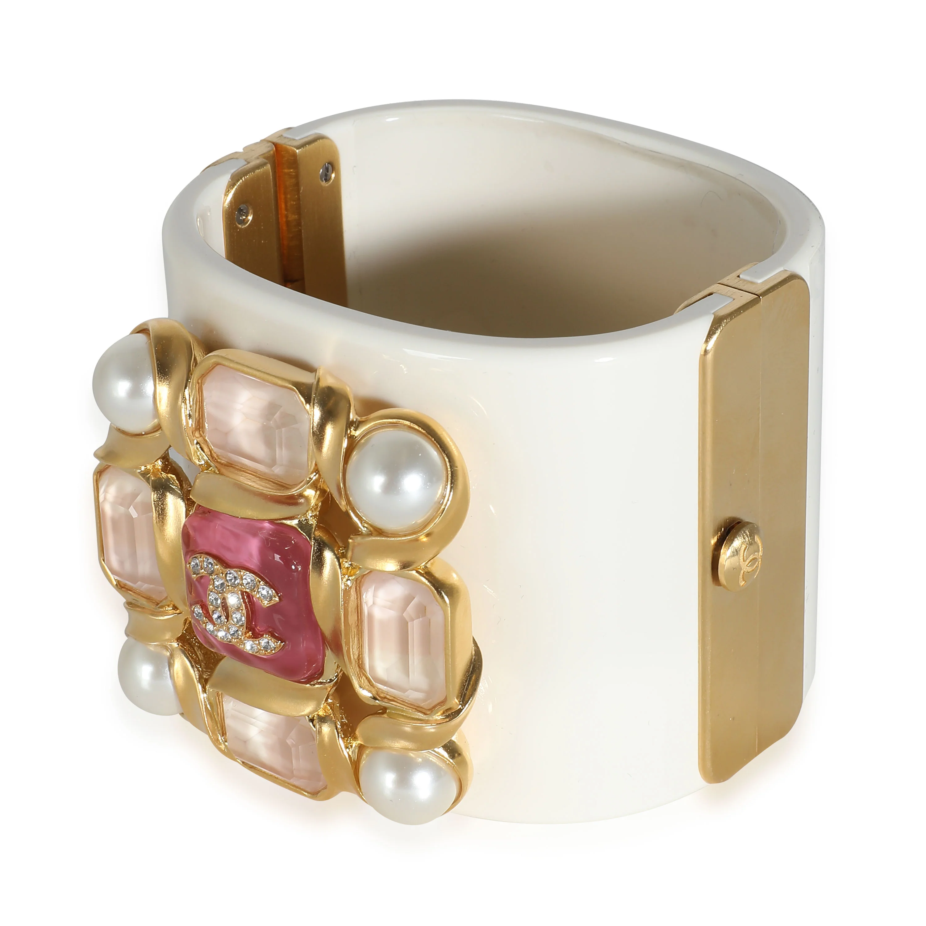 2022White Resin Wide Bangle With Faux Pearl & Gripox - Image 2