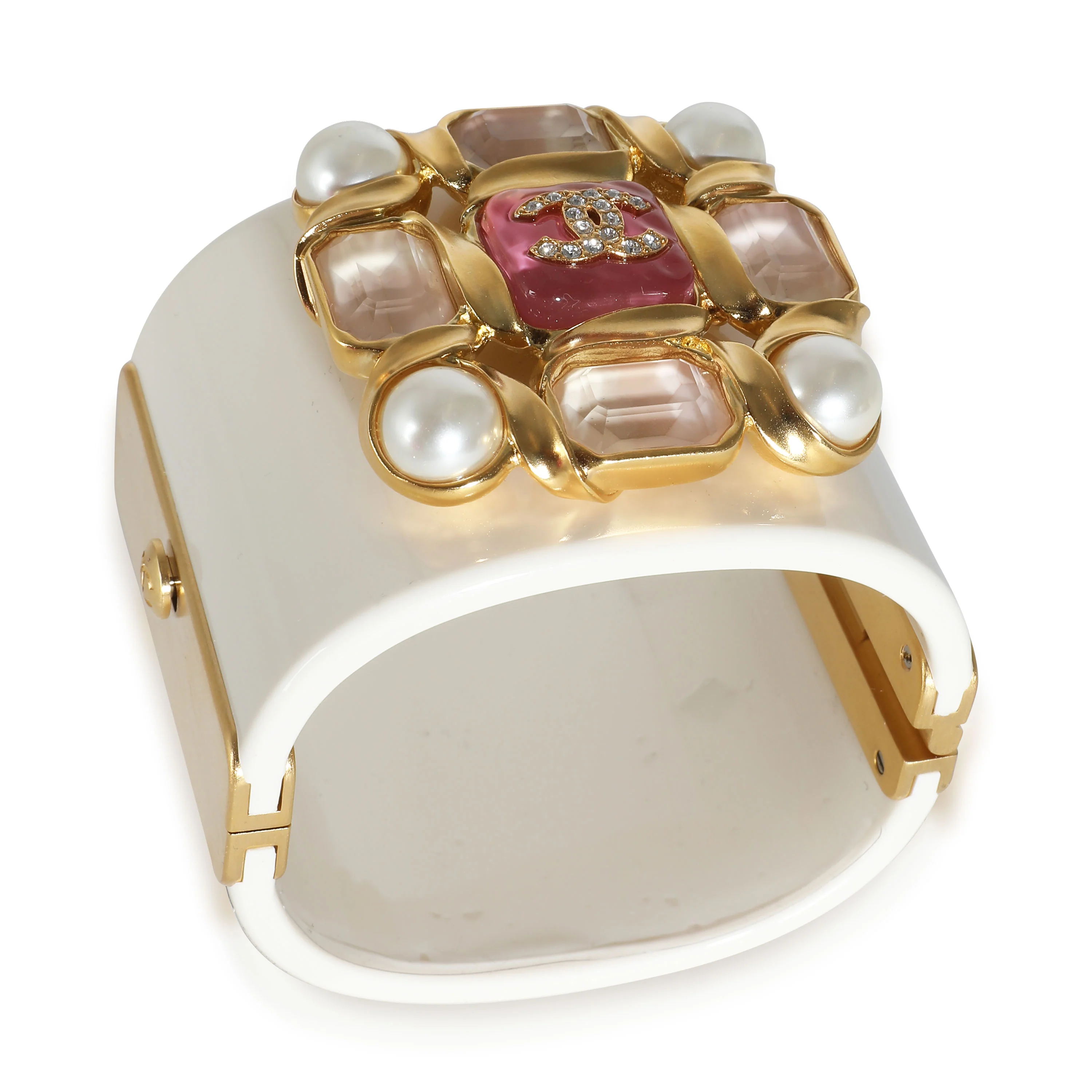 2022White Resin Wide Bangle With Faux Pearl & Gripox - Image 3