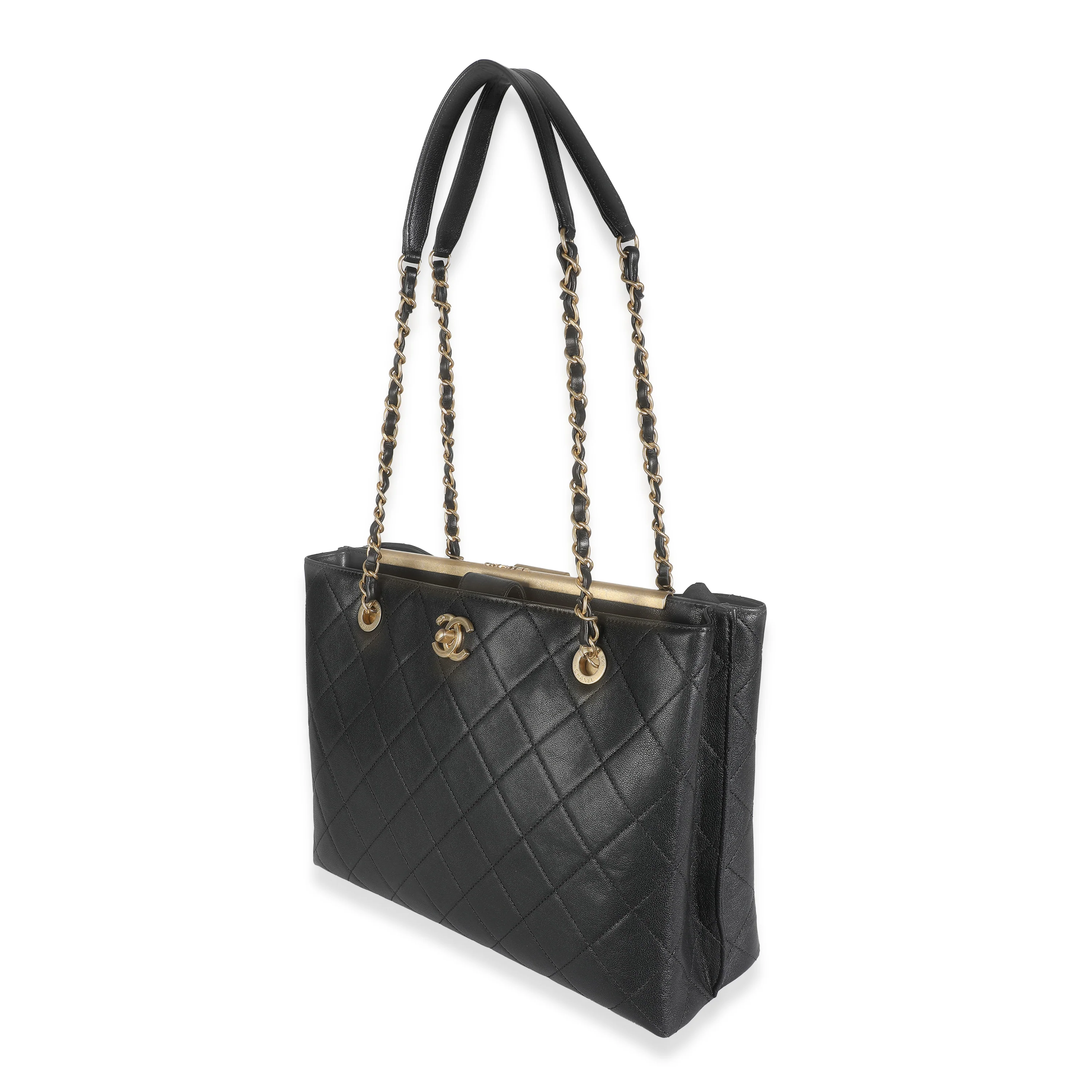 19B Black Quilted Lambskin Large Signature Plate Shopping Tote - Image 2