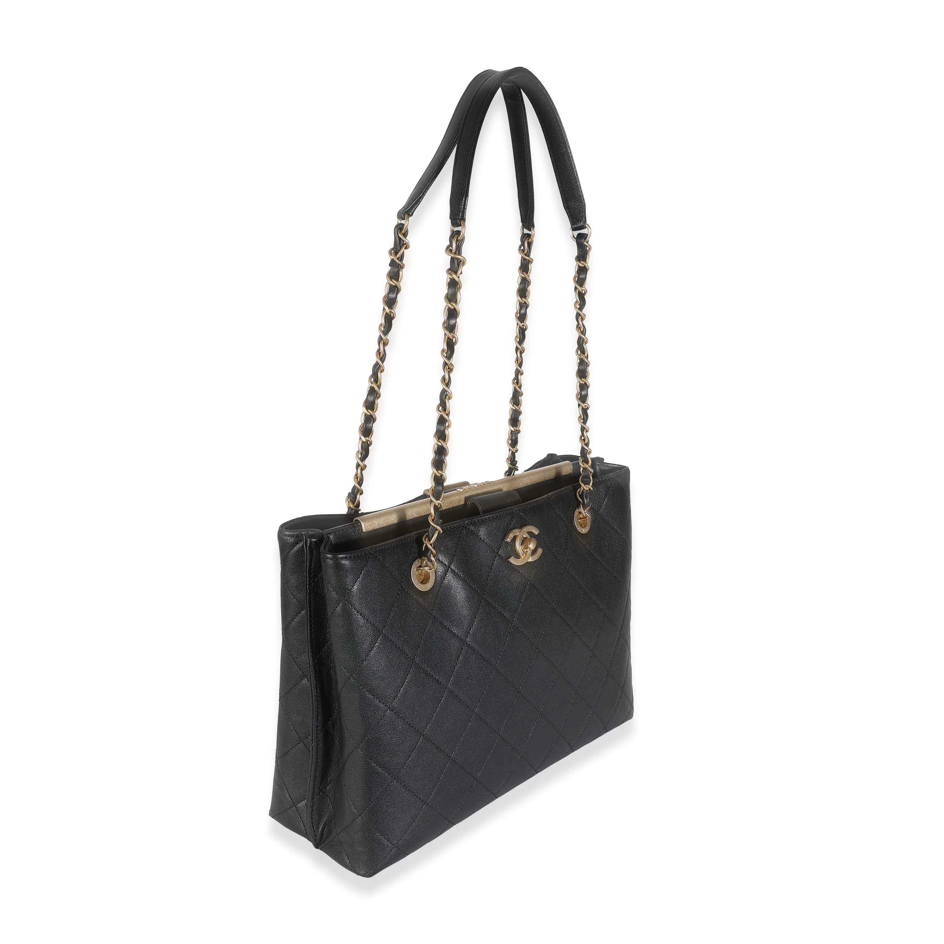 19B Black Quilted Lambskin Large Signature Plate Shopping Tote - Image 3