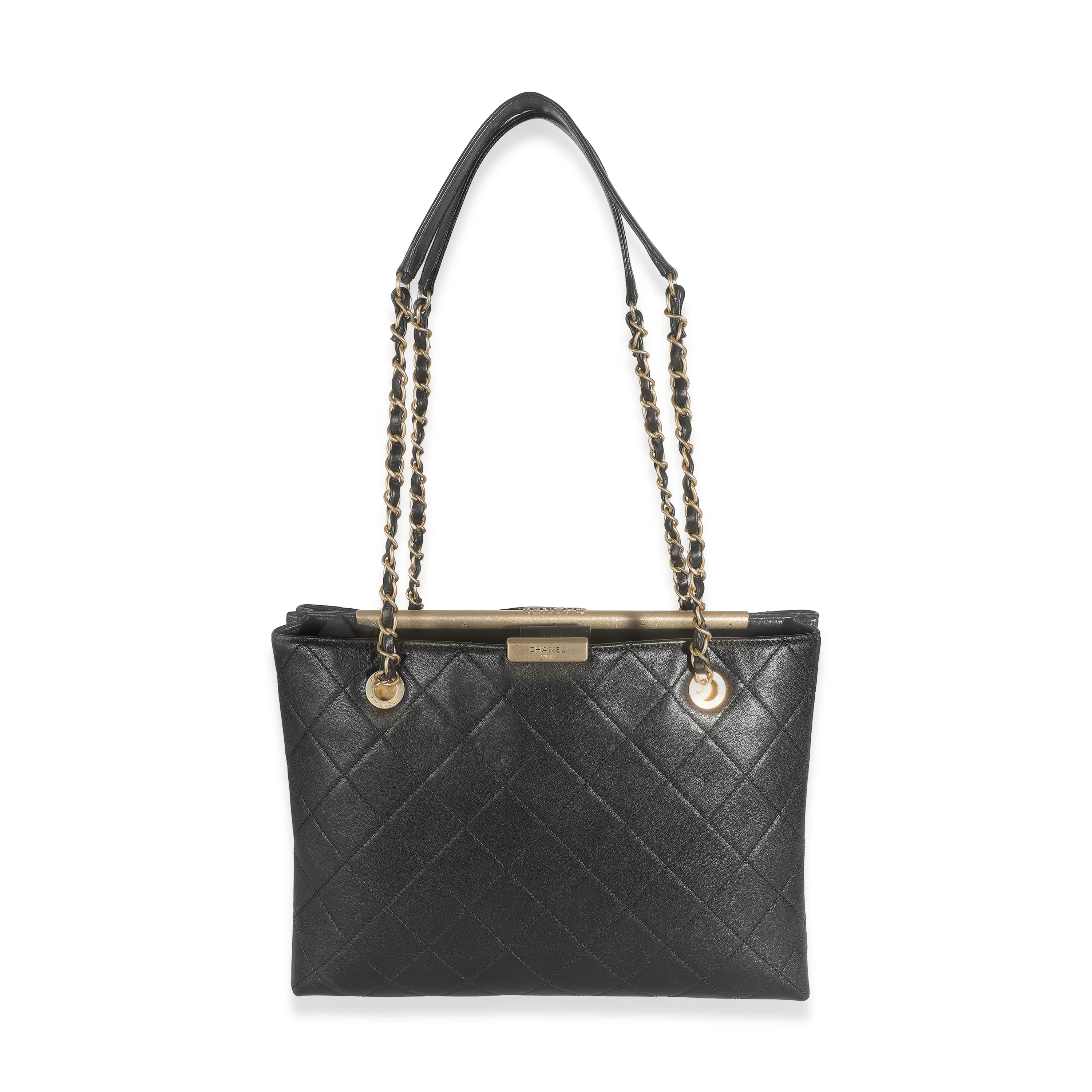 19B Black Quilted Lambskin Large Signature Plate Shopping Tote - Image 4