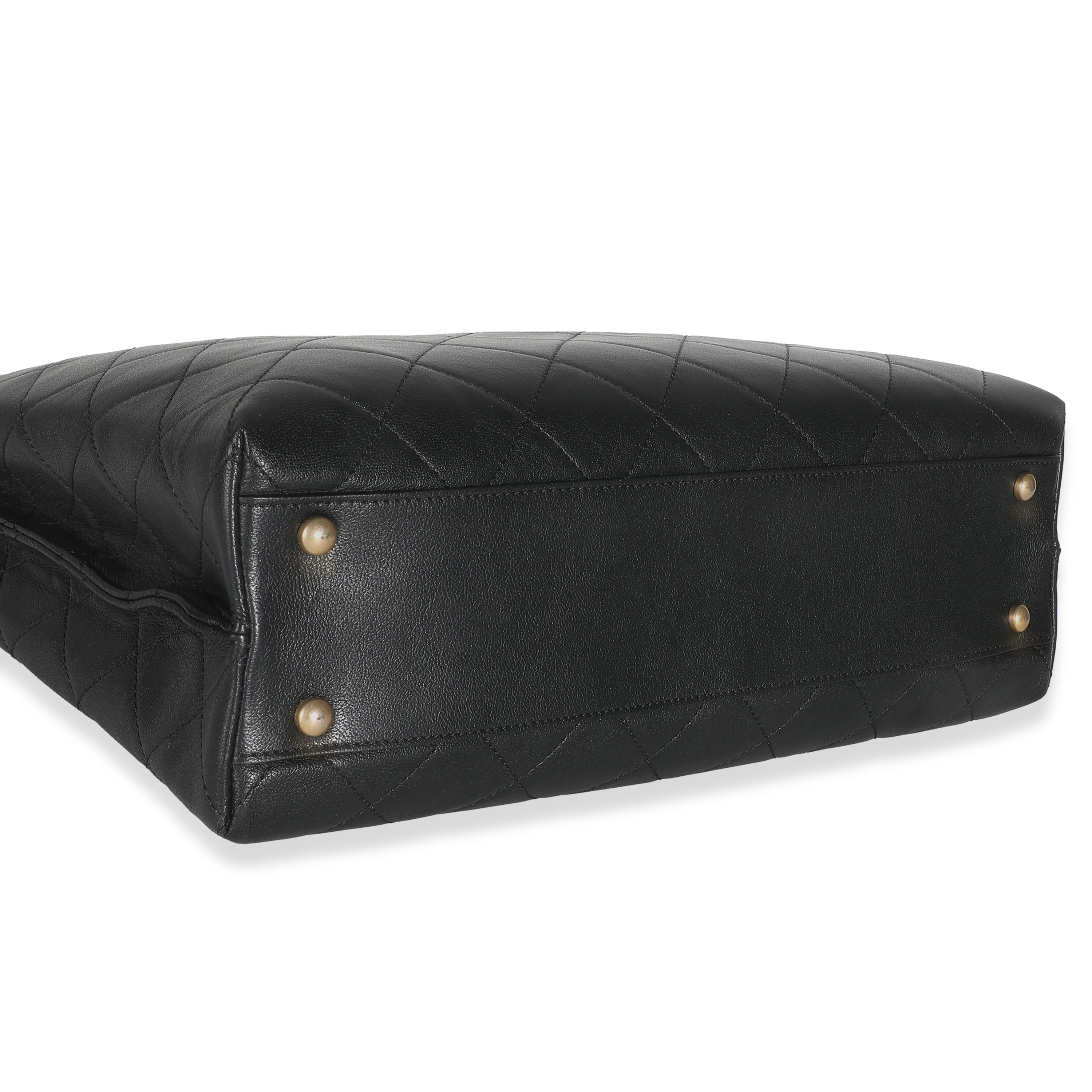 19B Black Quilted Lambskin Large Signature Plate Shopping Tote - Image 6