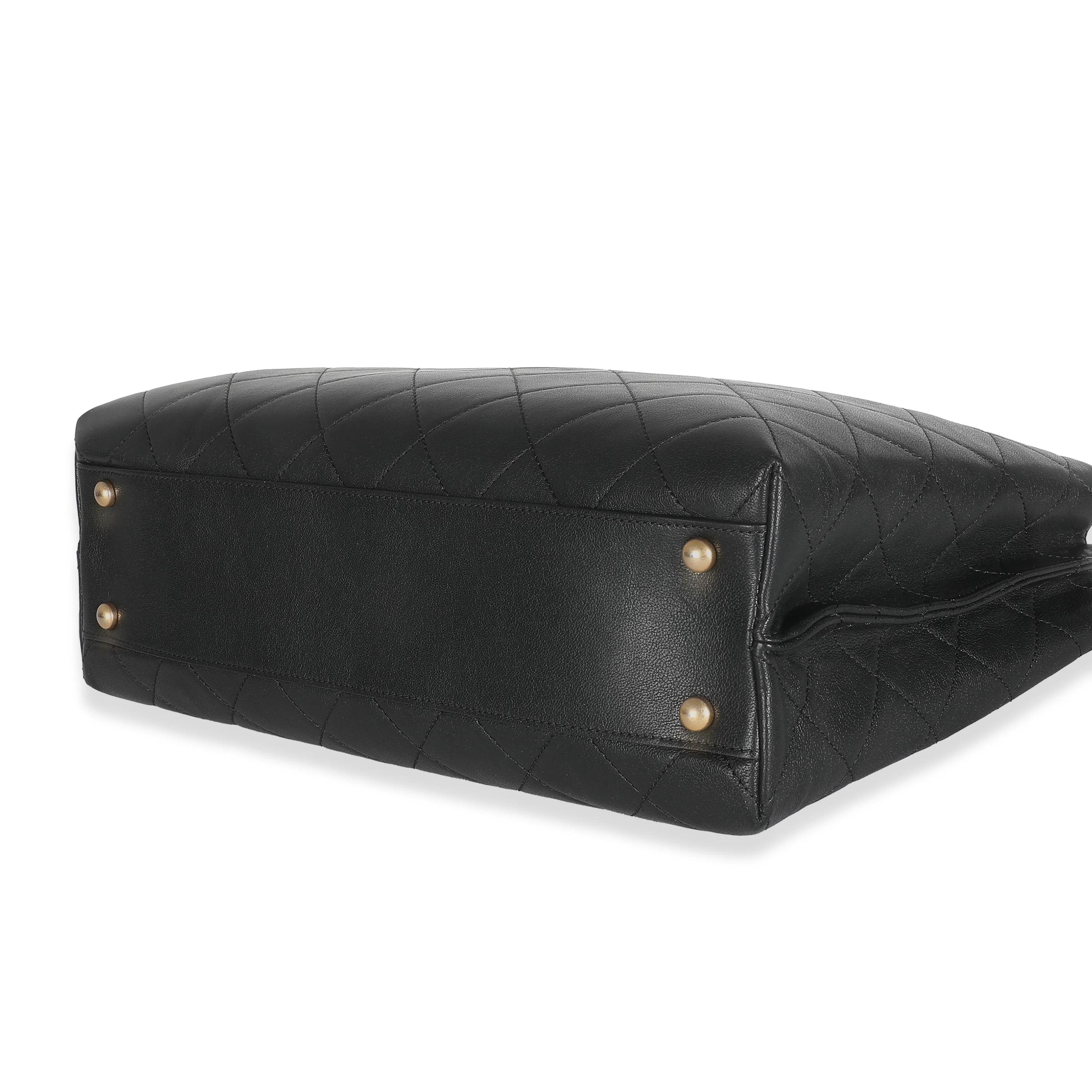 19B Black Quilted Lambskin Large Signature Plate Shopping Tote - Image 7