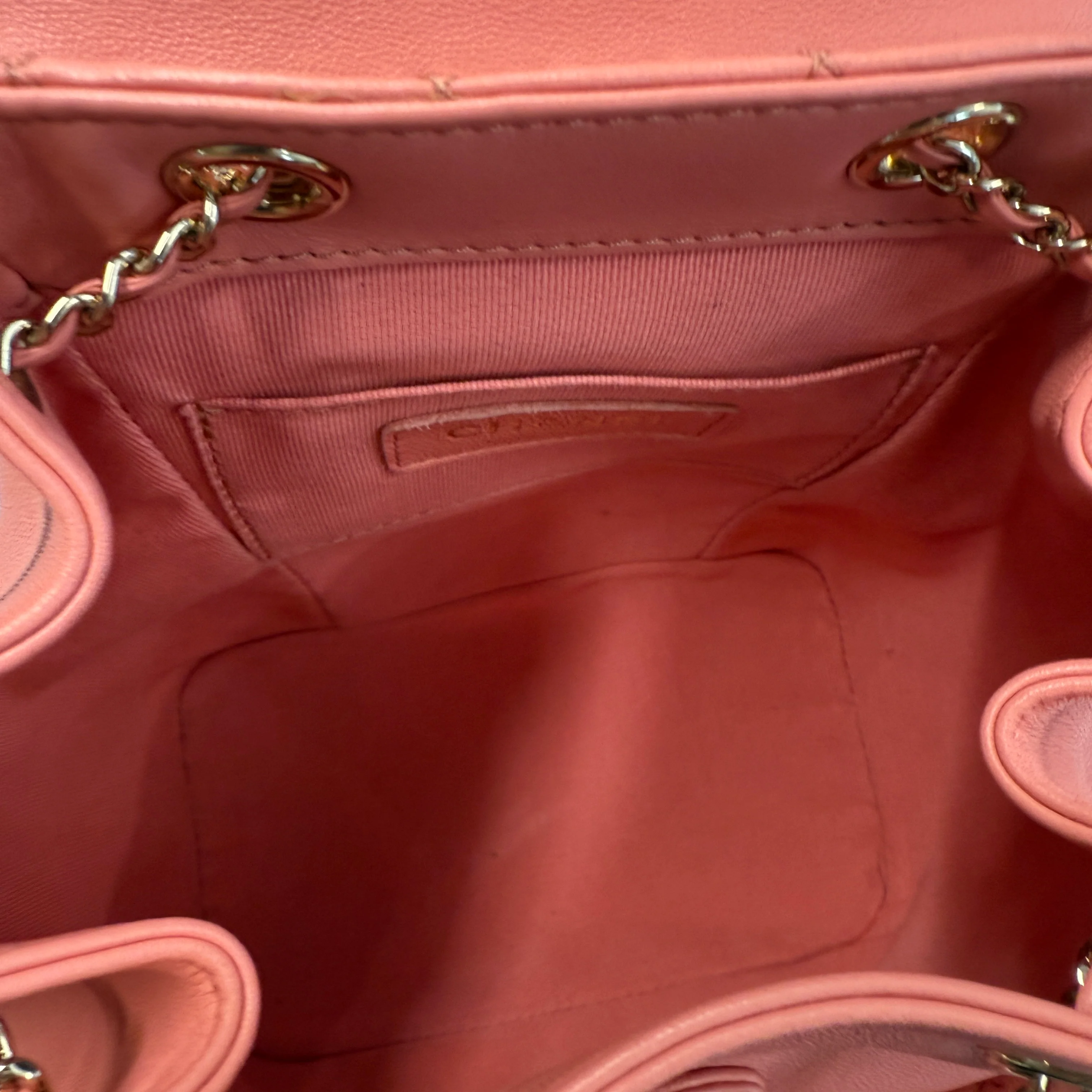 Pink Quilted Lambskin Mini Duma Drawstring Backpack - Image 8