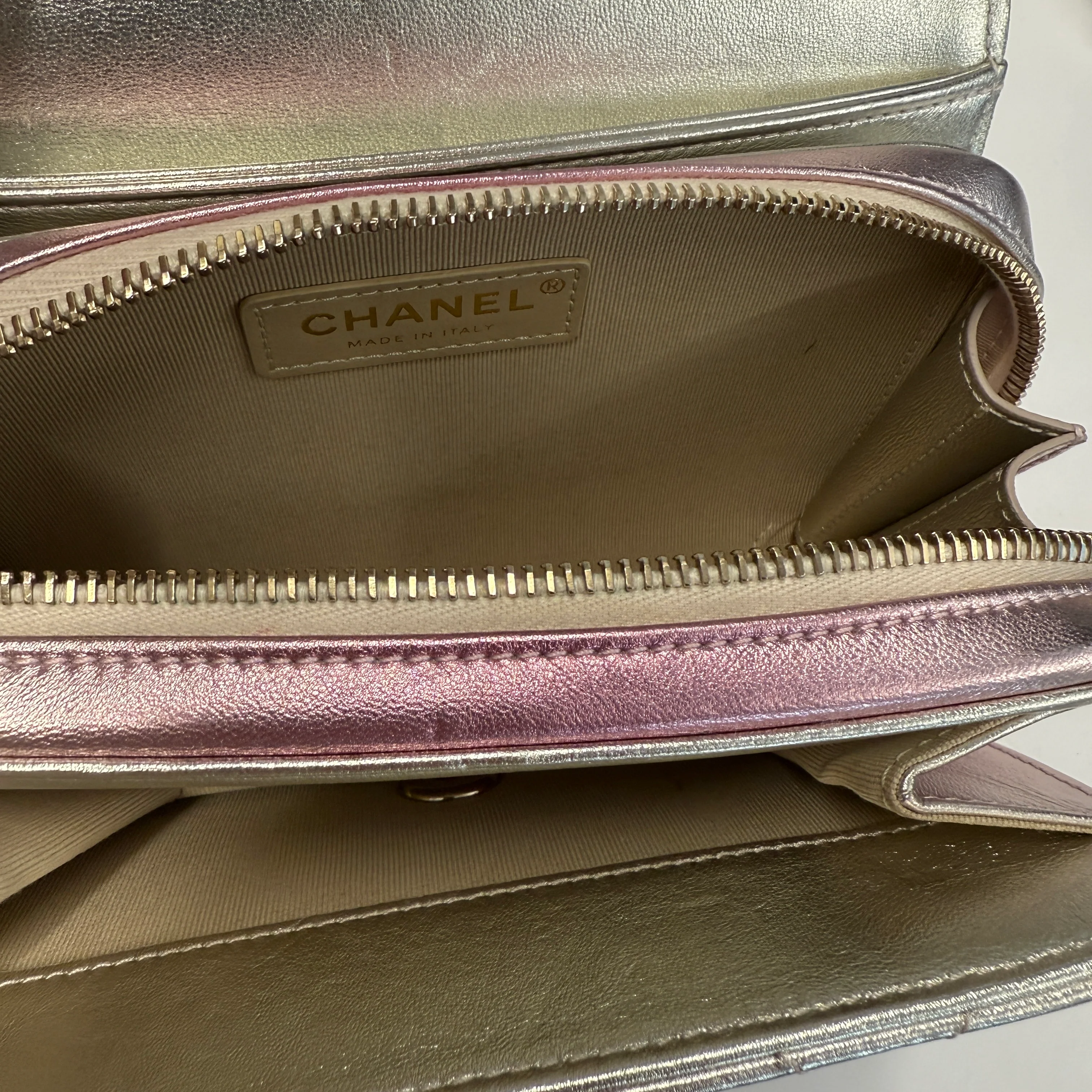 Gold Pink Ombre Metallic Lambskin Like A Wallet Flap Bag - Image 9