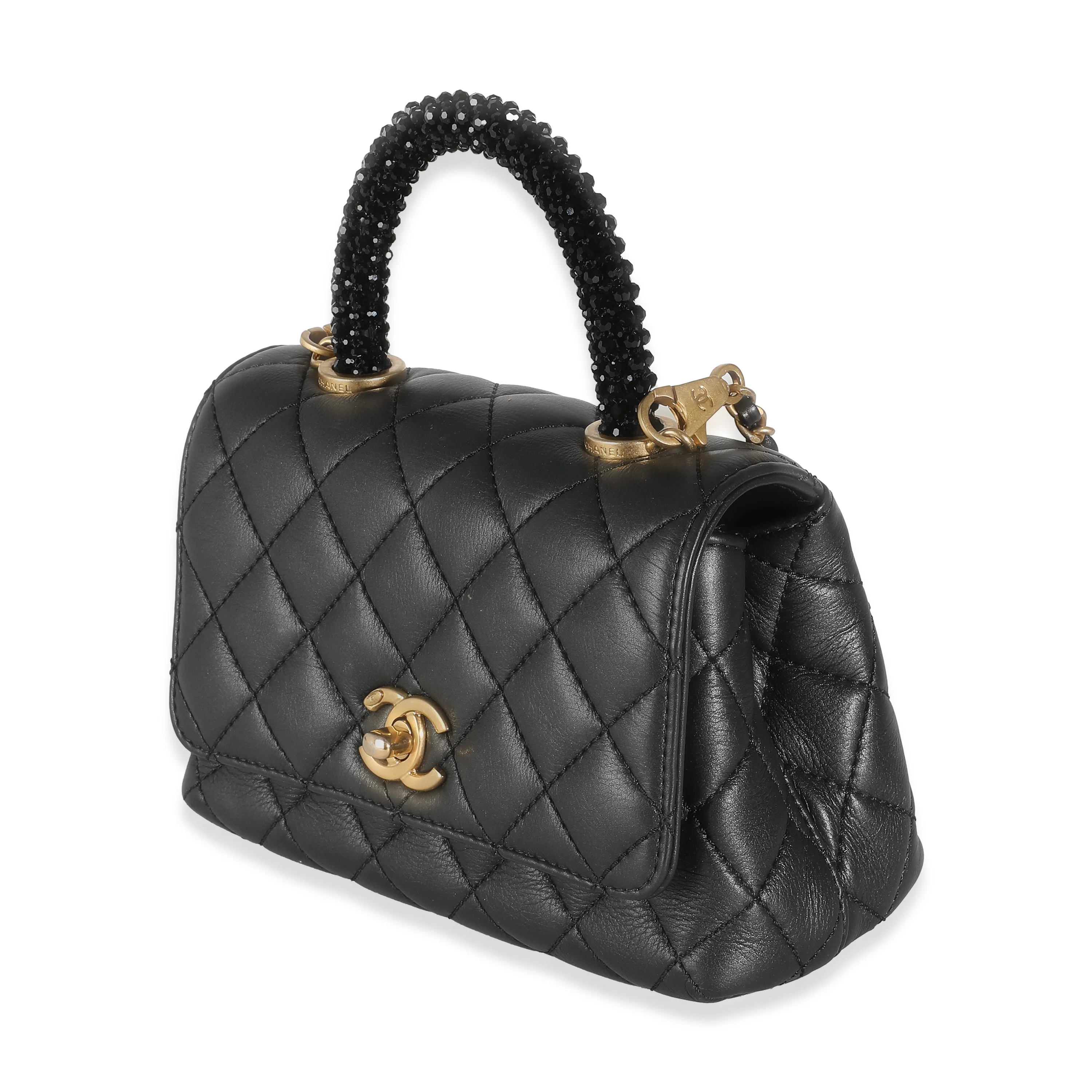 Black Quilted Lambskin Extra Mini Strass Coco Handle Flap Bag - Image 2