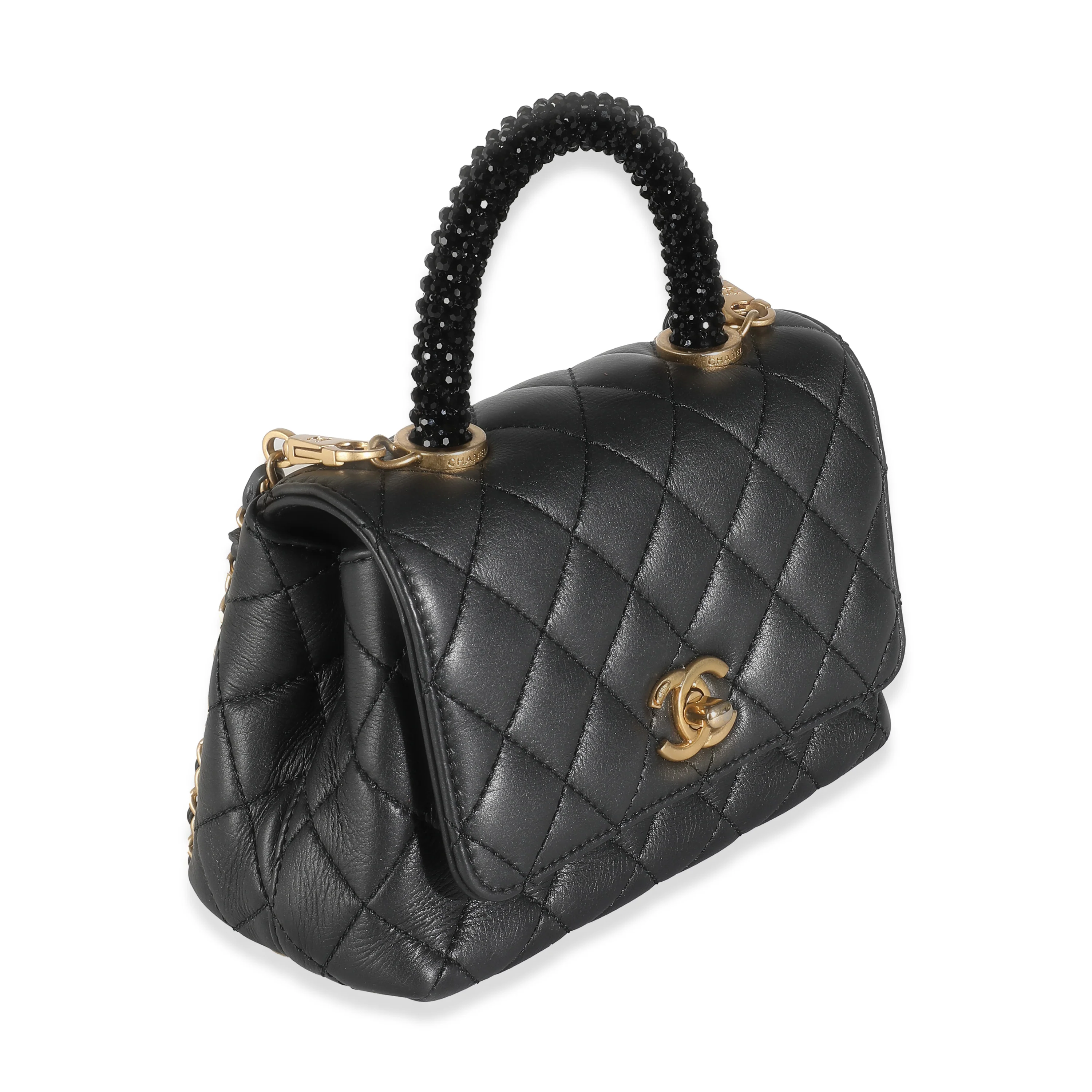 Black Quilted Lambskin Extra Mini Strass Coco Handle Flap Bag - Image 3
