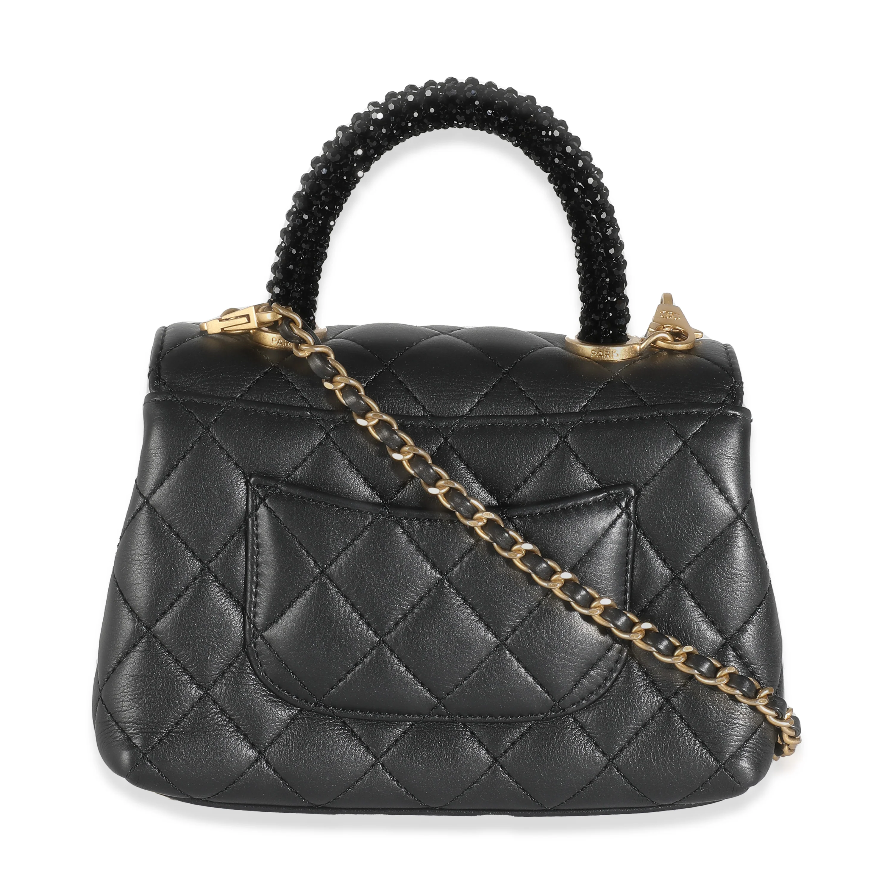 Black Quilted Lambskin Extra Mini Strass Coco Handle Flap Bag - Image 4