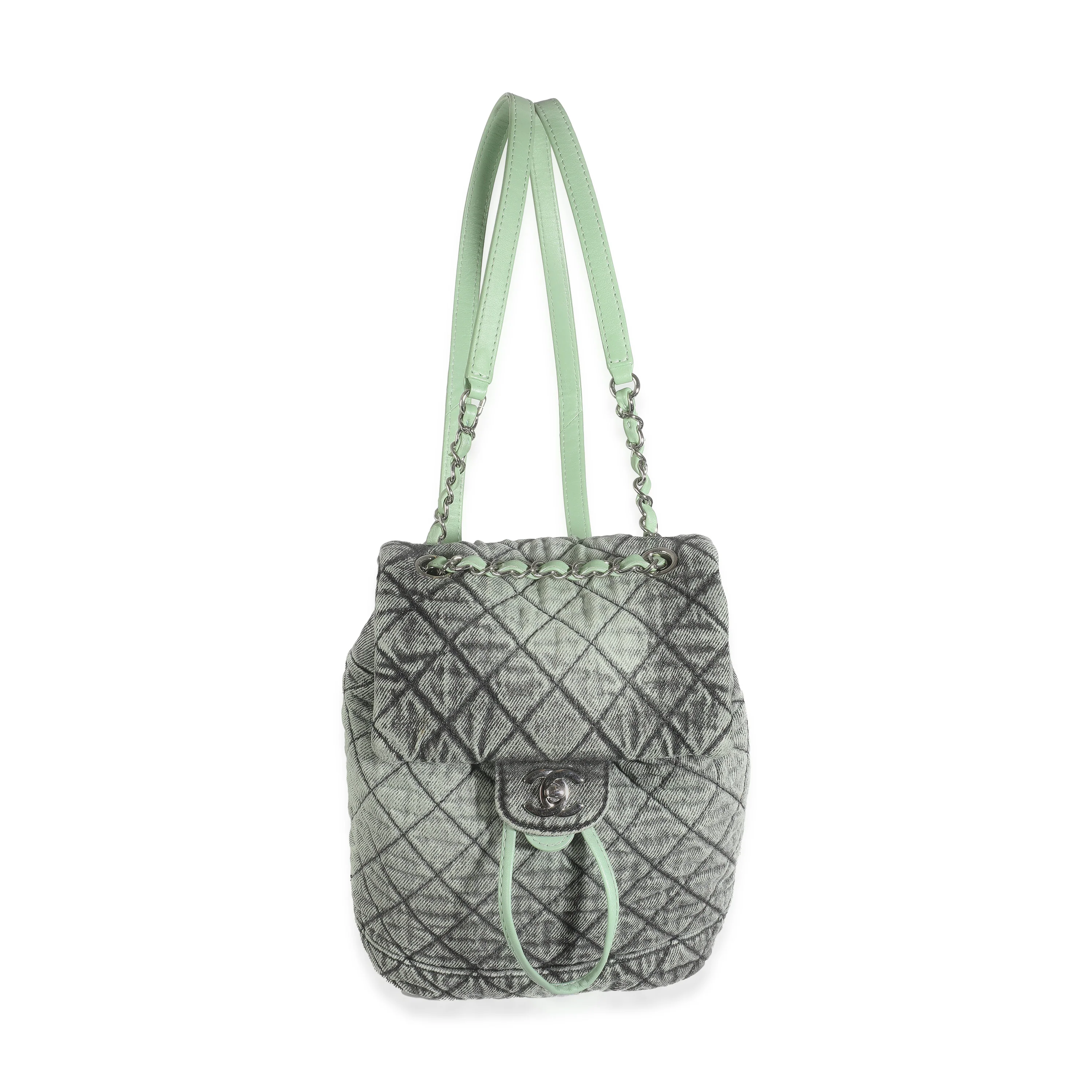 Green Black Washed Quilted Denim Denimpression Backpack - Image 2