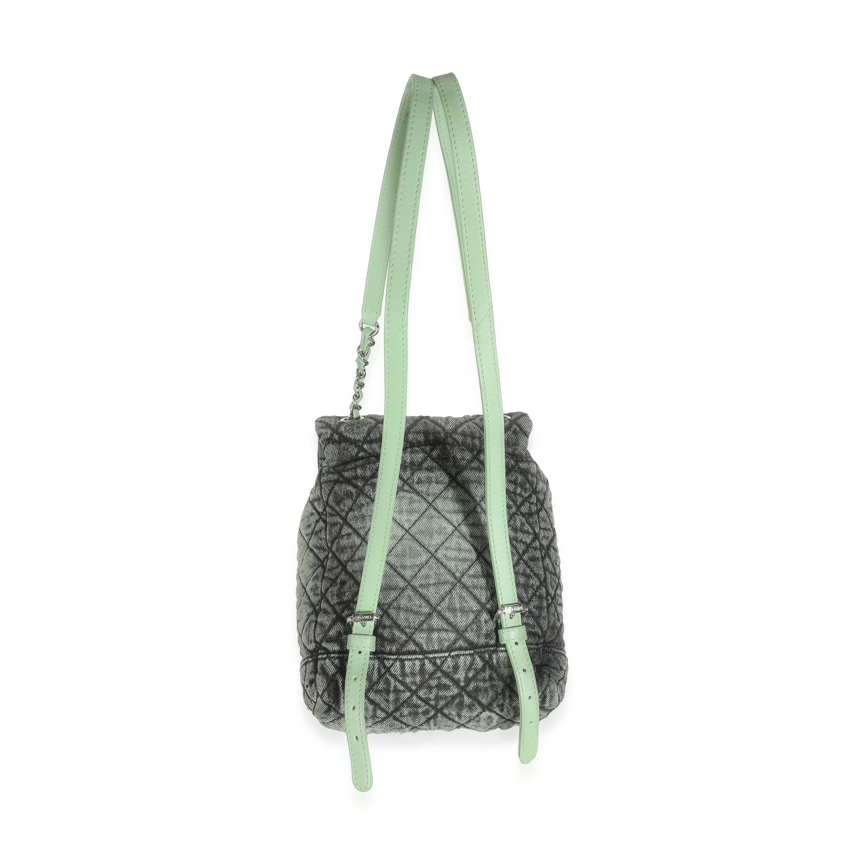 Green Black Washed Quilted Denim Denimpression Backpack - Image 3