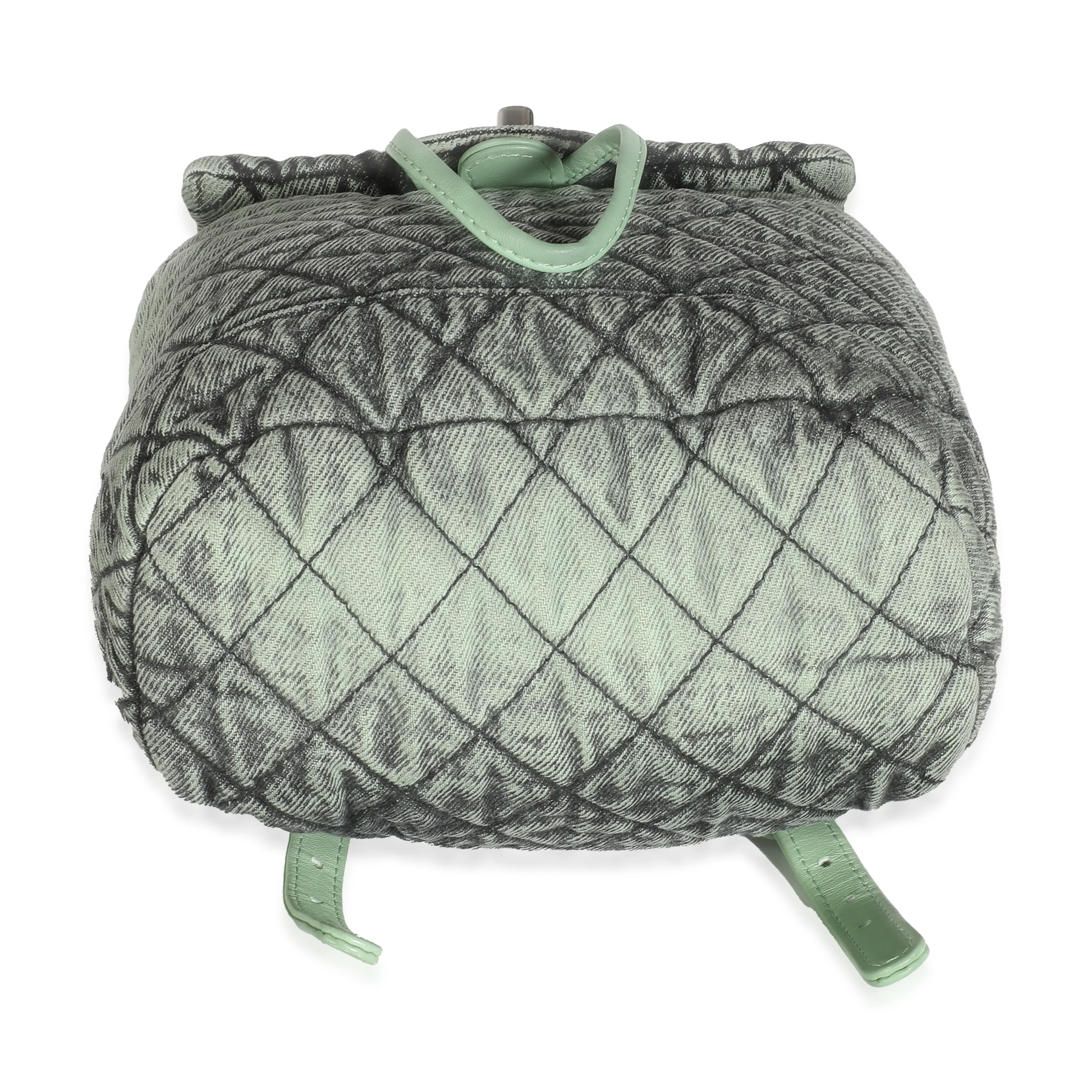 Green Black Washed Quilted Denim Denimpression Backpack - Image 4