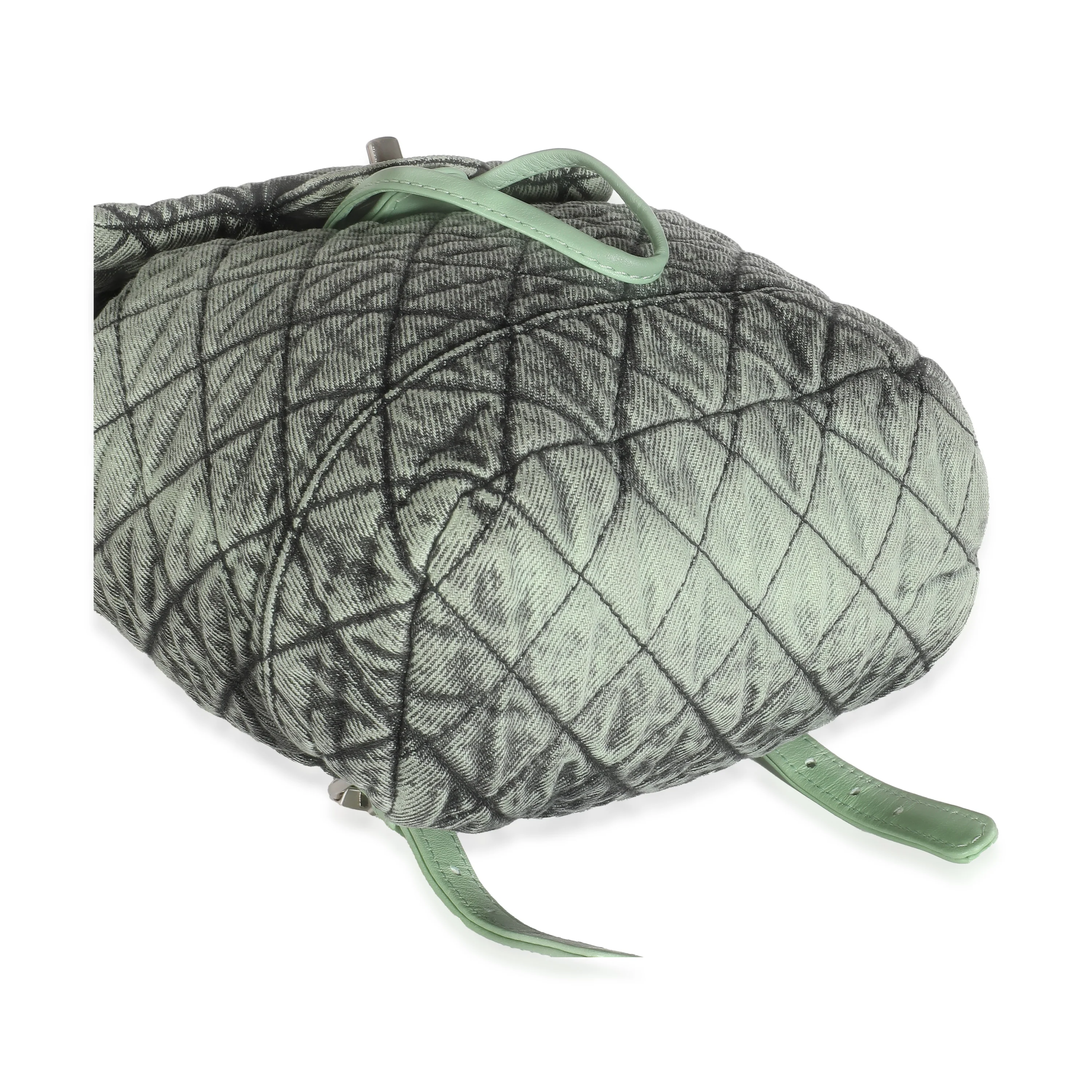 Green Black Washed Quilted Denim Denimpression Backpack - Image 5