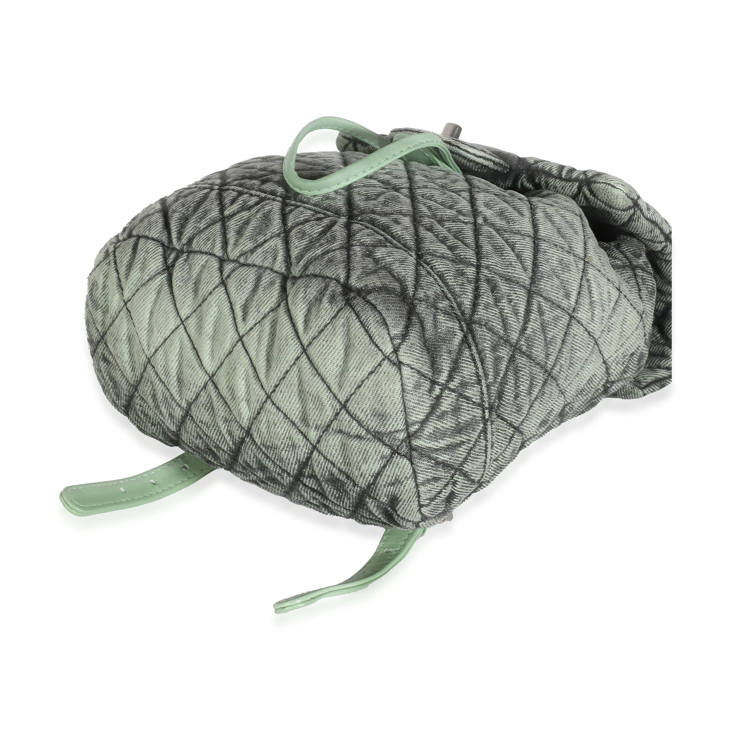Green Black Washed Quilted Denim Denimpression Backpack - Image 6