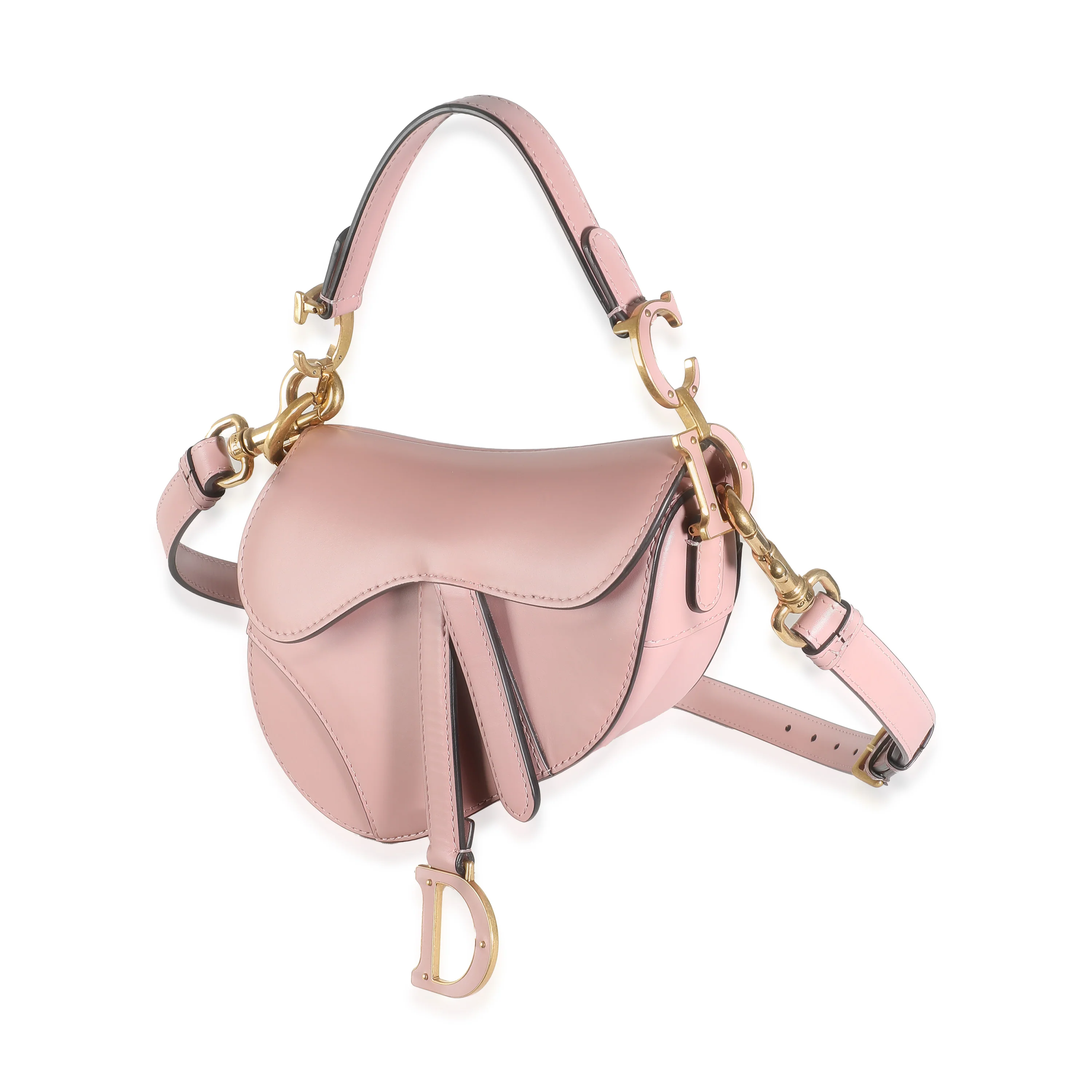Antique Pink Smooth Calfskin Mini Saddle Bag - Image 2