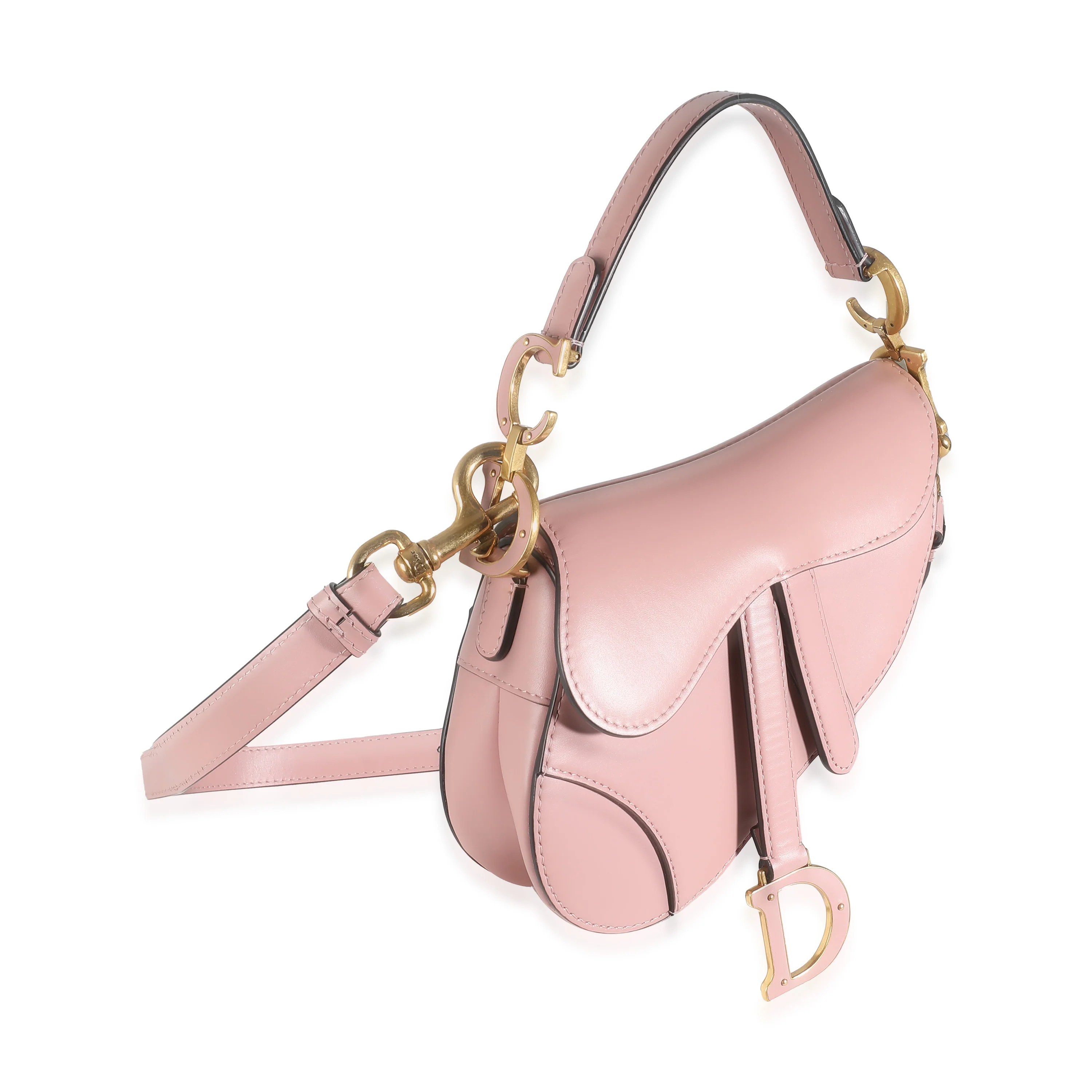 Antique Pink Smooth Calfskin Mini Saddle Bag - Image 3