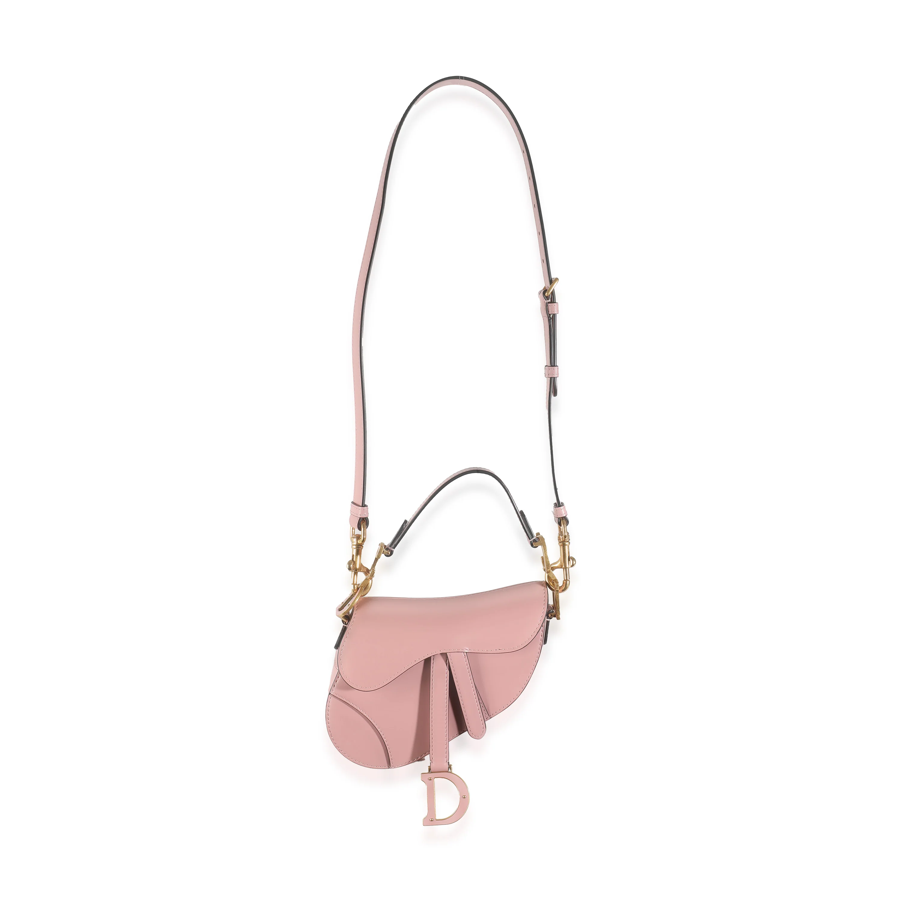 Antique Pink Smooth Calfskin Mini Saddle Bag - Image 5