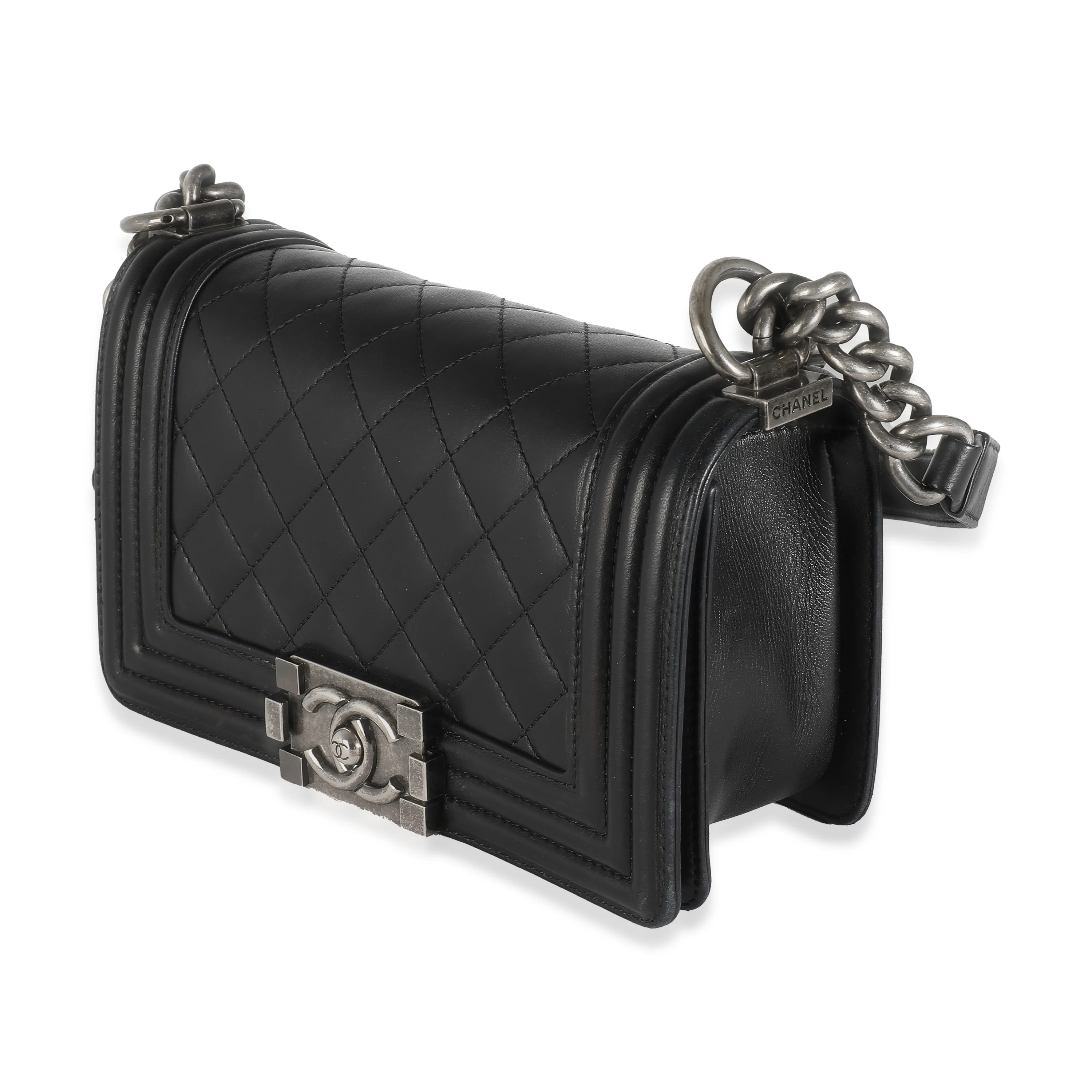 Black Quilted Lambskin Small Boy Bag - Image 2