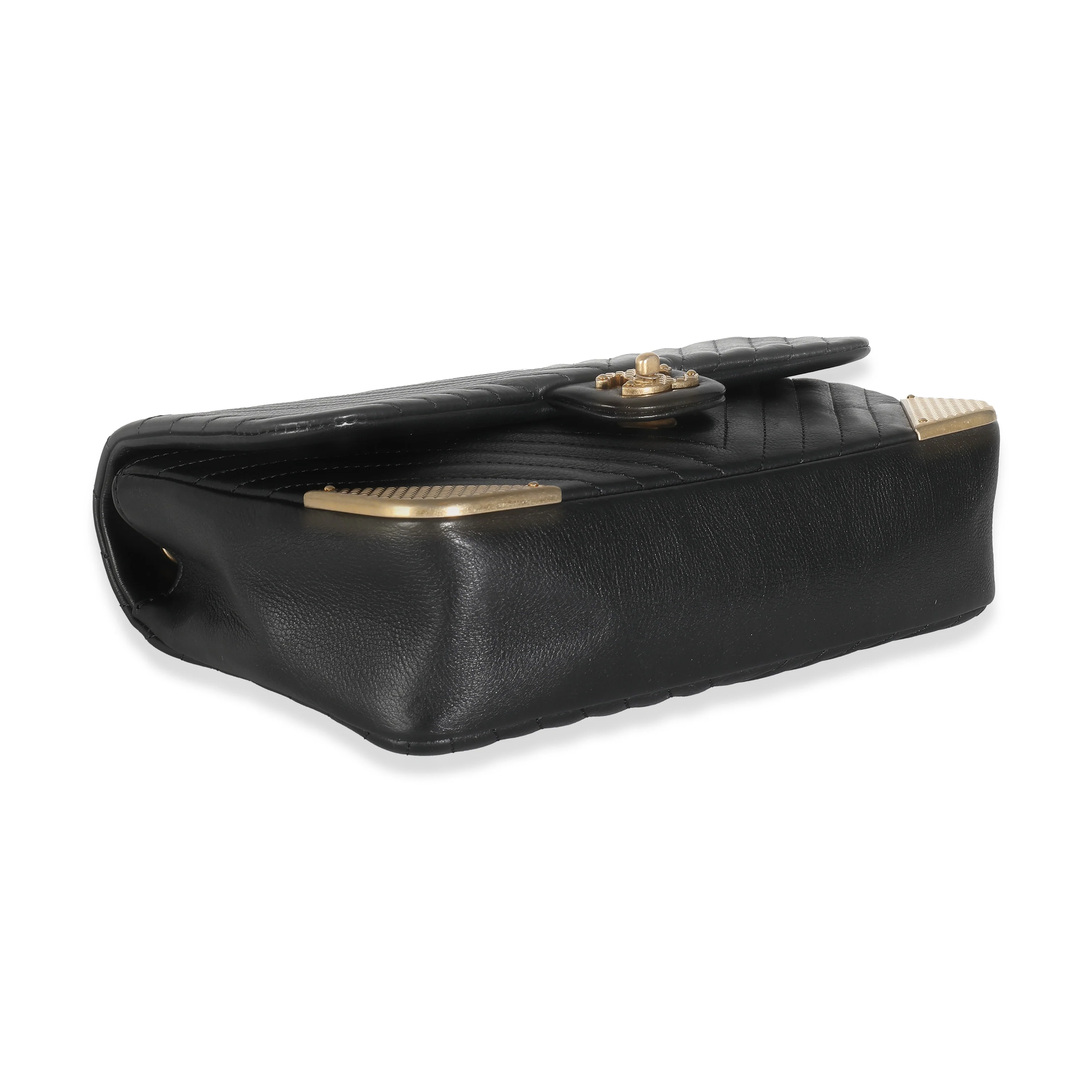 Black Chevron Calfskin Rock The Corner Flap Bag - Image 8