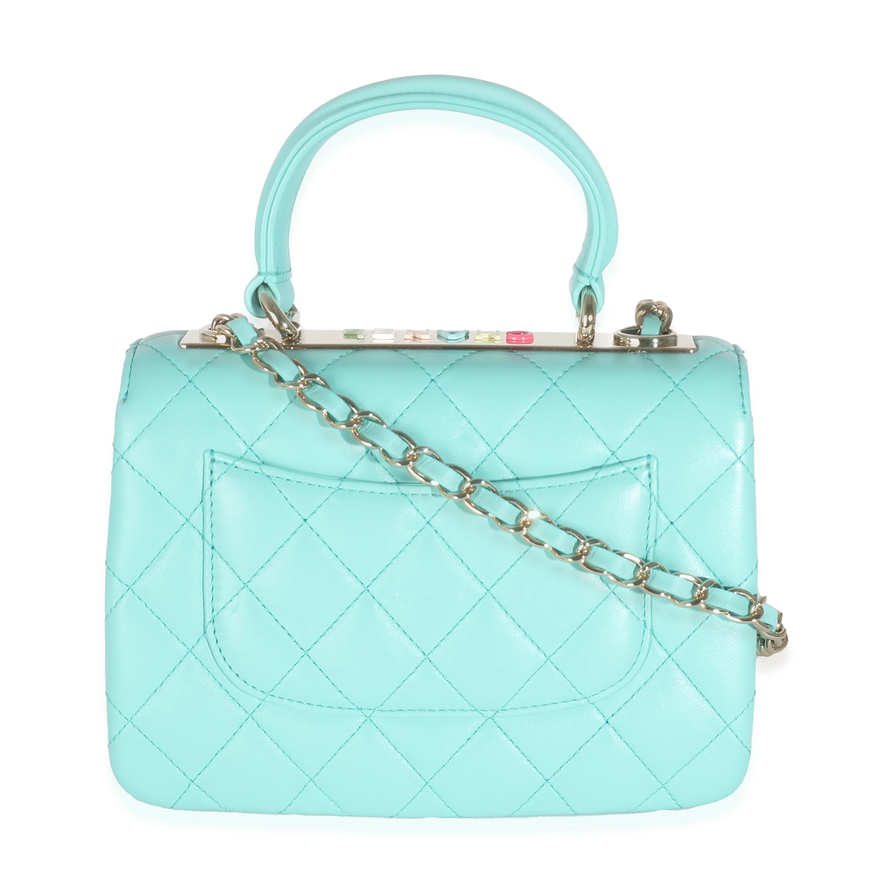 24C Turquoise Quilted Lambskin Mini Trendy Top Handle - Image 4