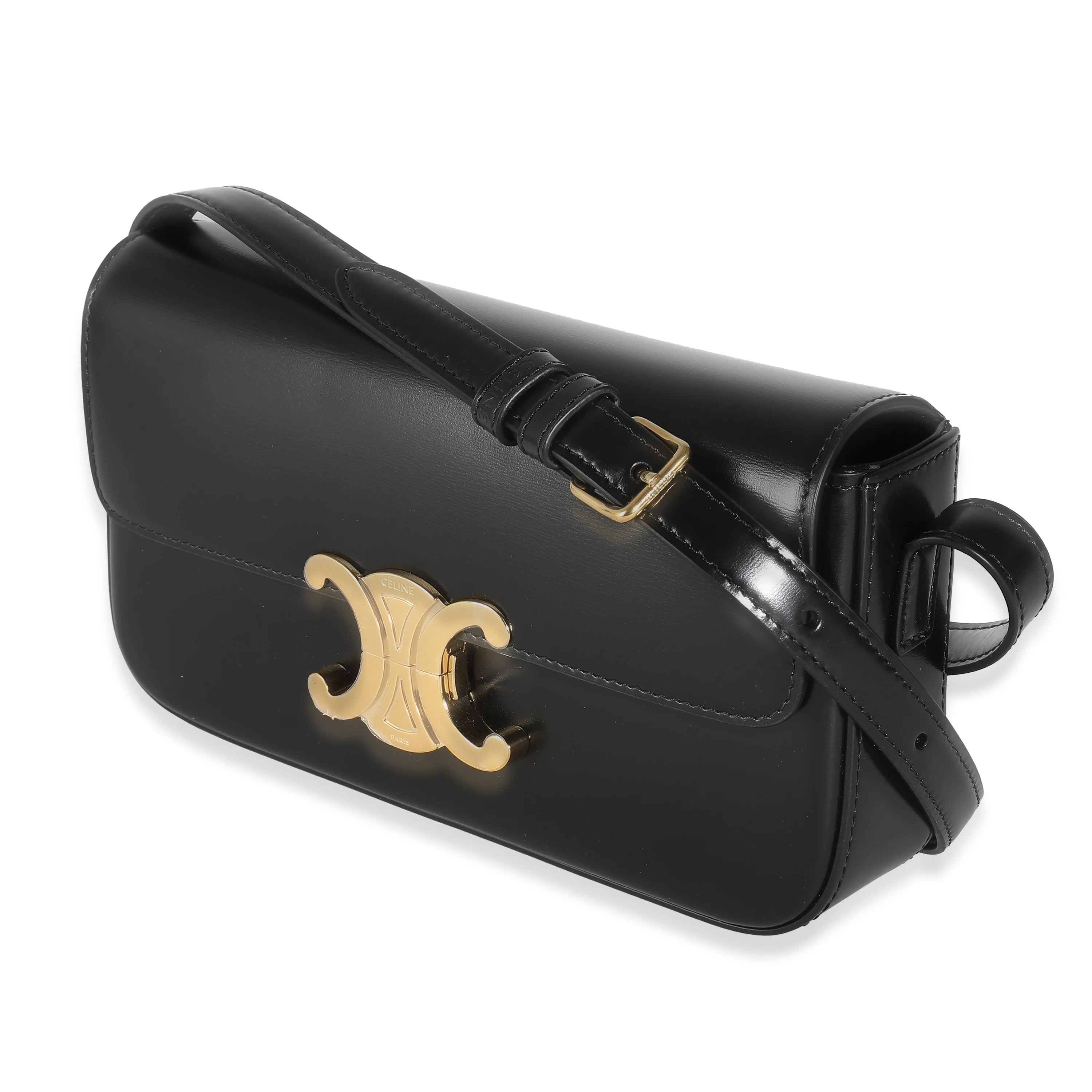 Black Shiny Calfskin Triomphe Shoulder Bag - Image 2