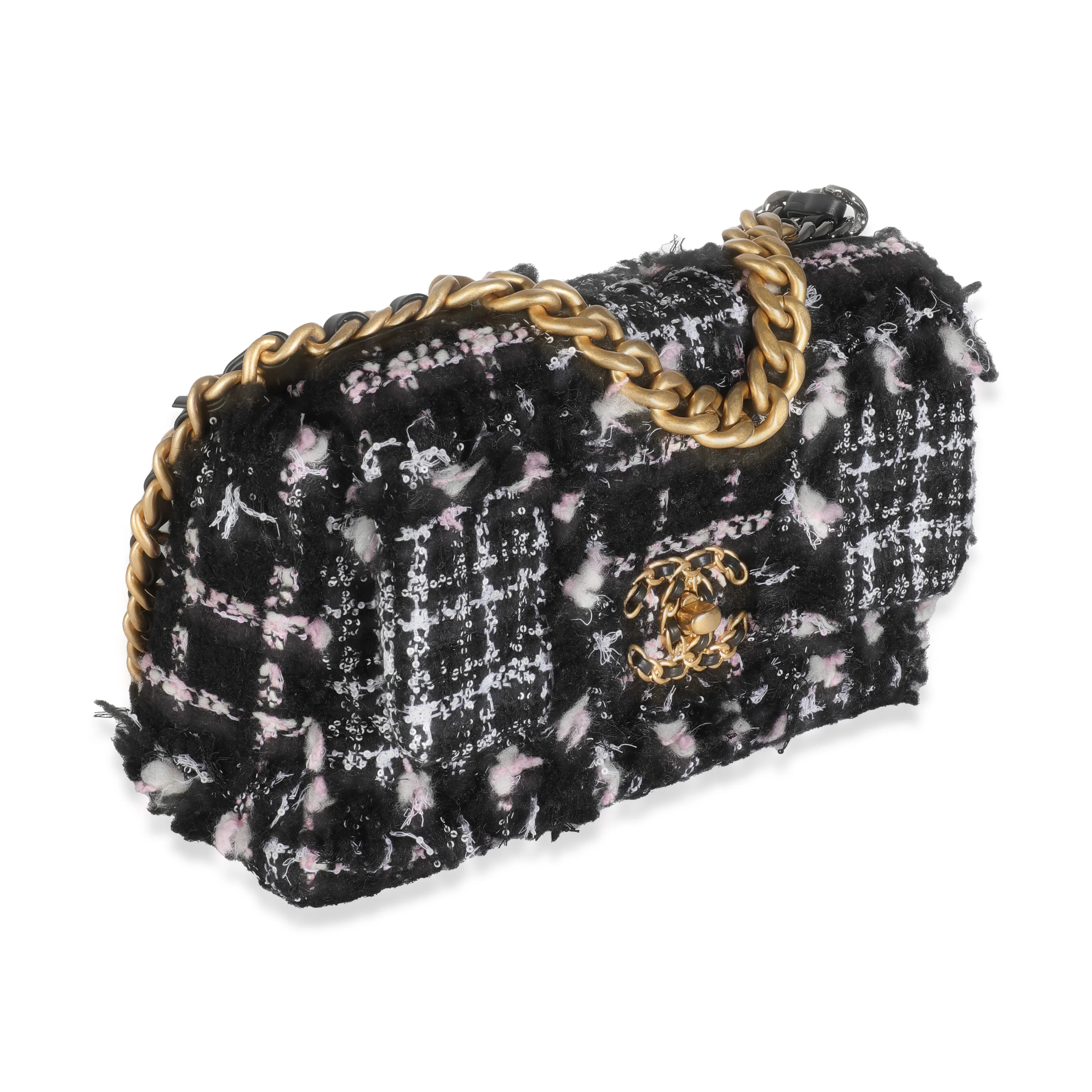 Black Pink Tweed Sequin Small Chanel 19 Flap Bag - Image 3