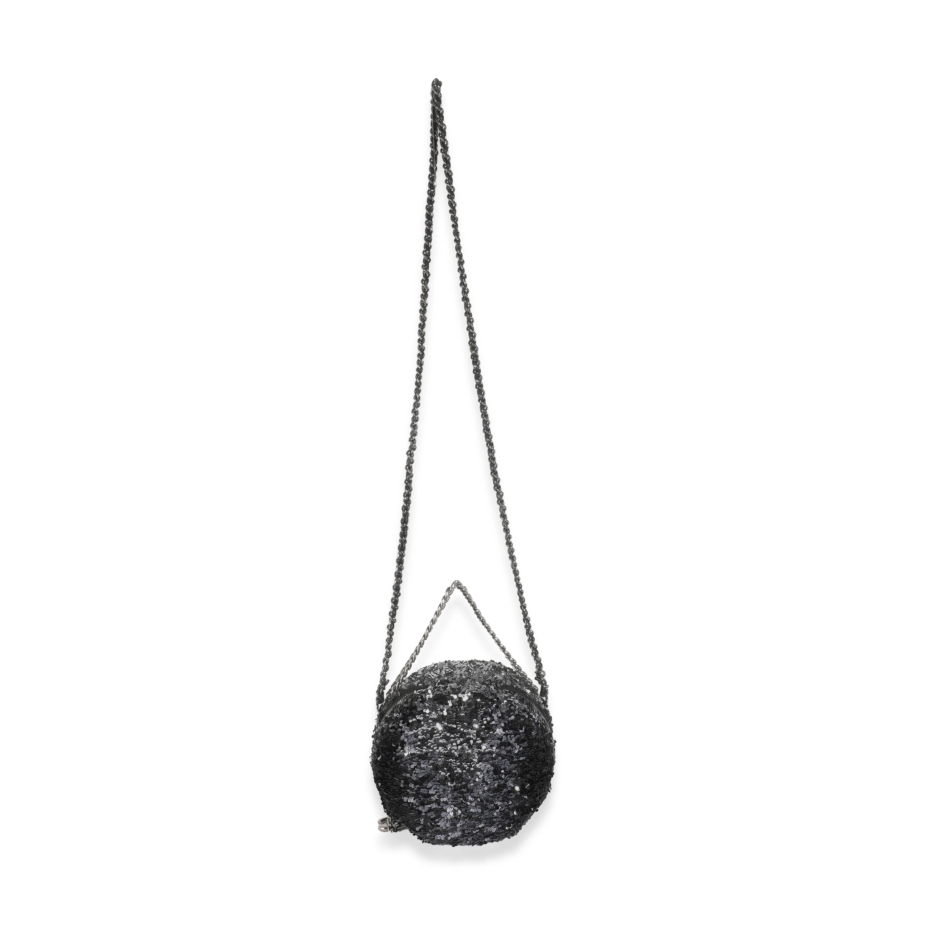 Black Silver Sequin Round Chain Bag - Image 5
