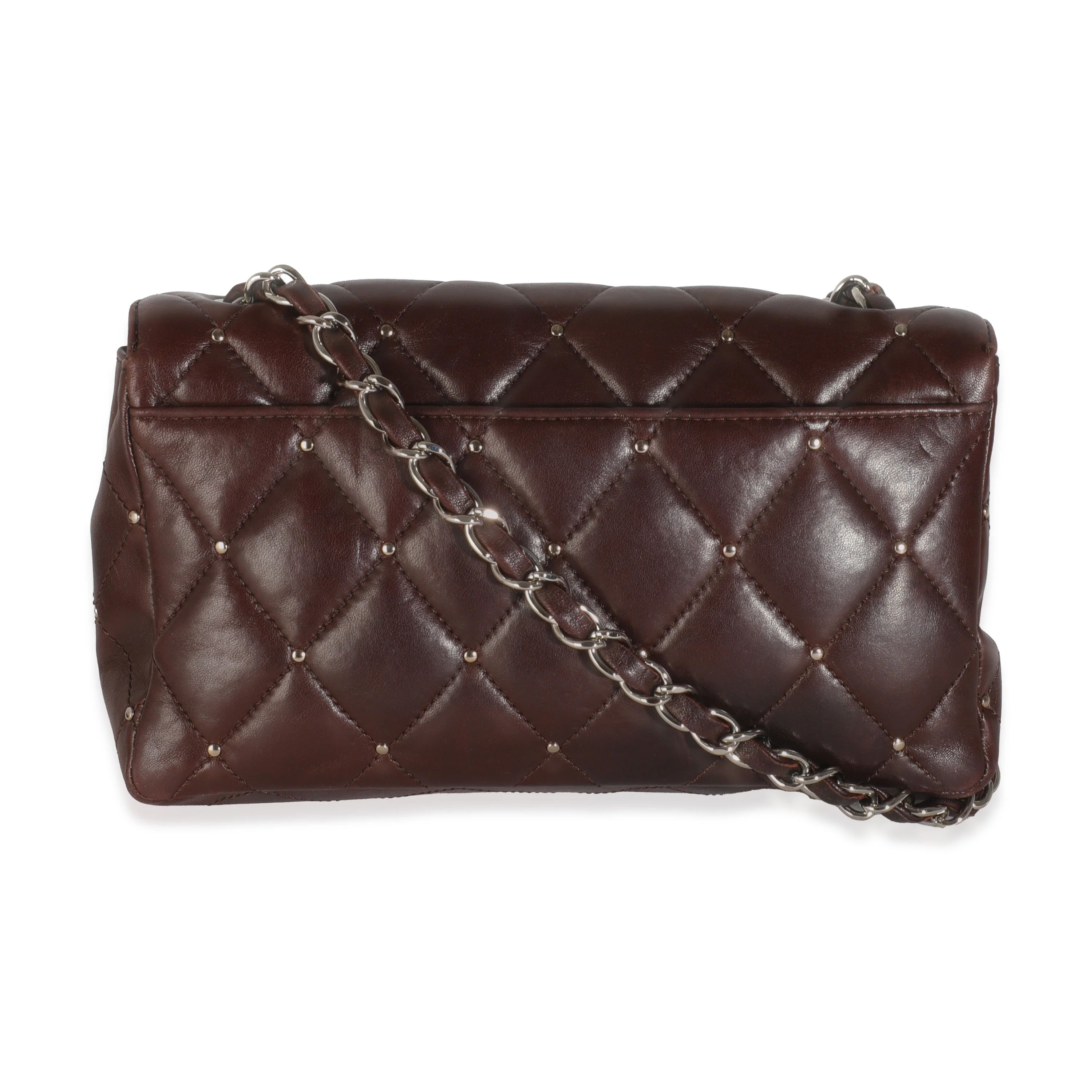 Brown Quilted Studded Lambskin Medium Single Flap Bag - Image 4