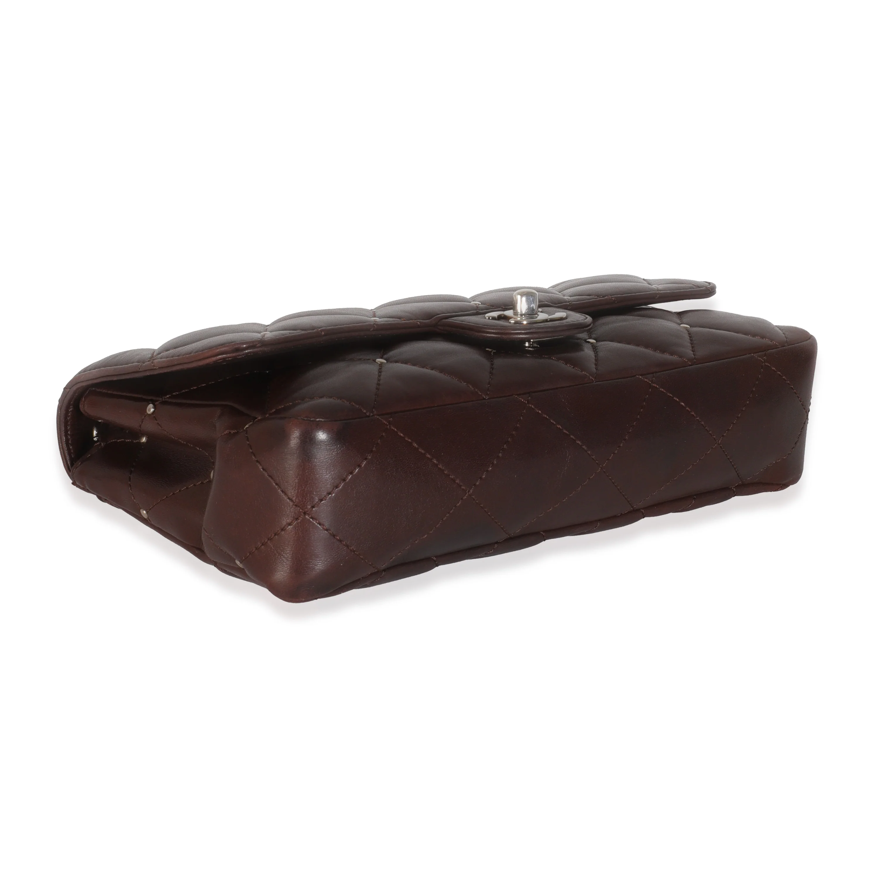 Brown Quilted Studded Lambskin Medium Single Flap Bag - Image 6