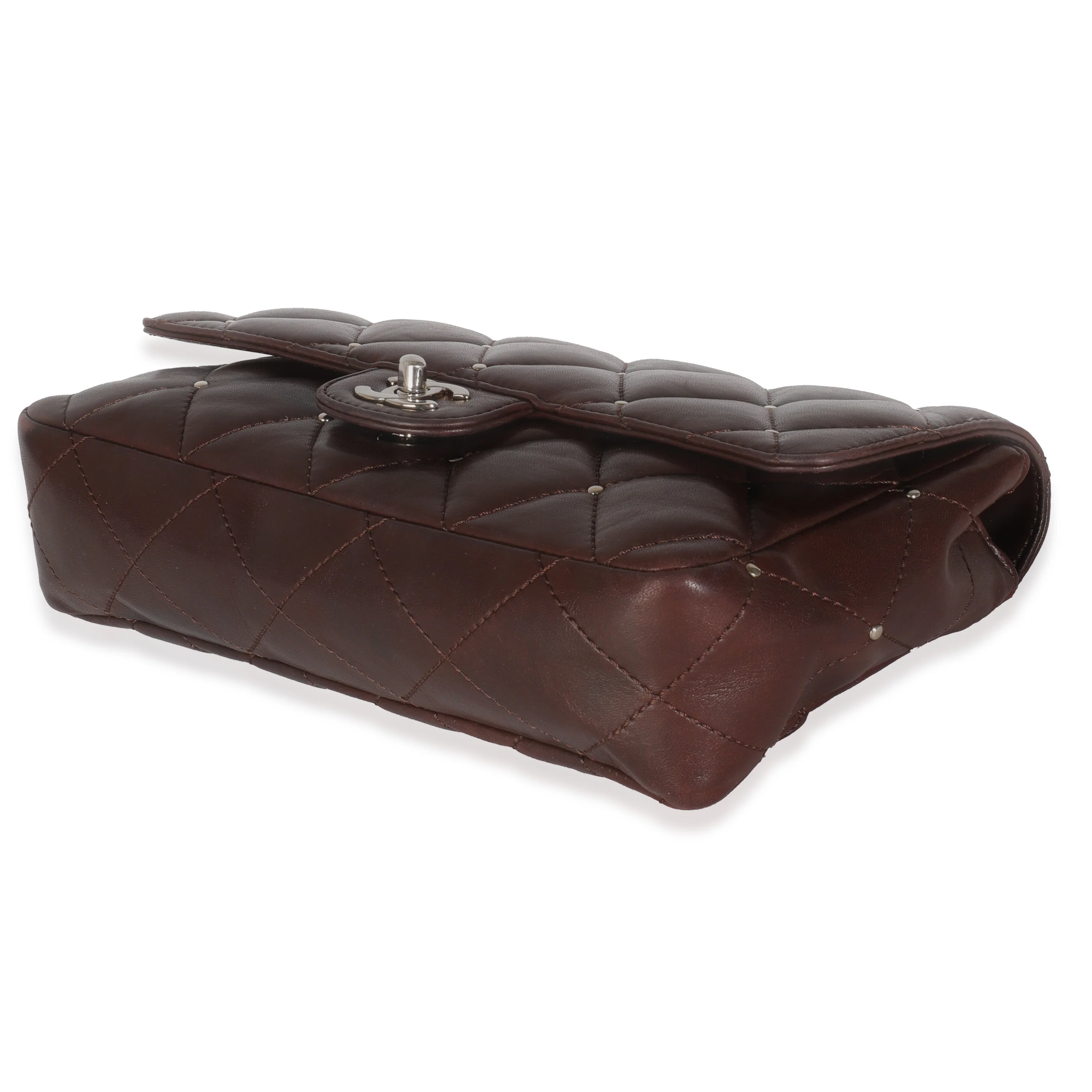 Brown Quilted Studded Lambskin Medium Single Flap Bag - Image 7