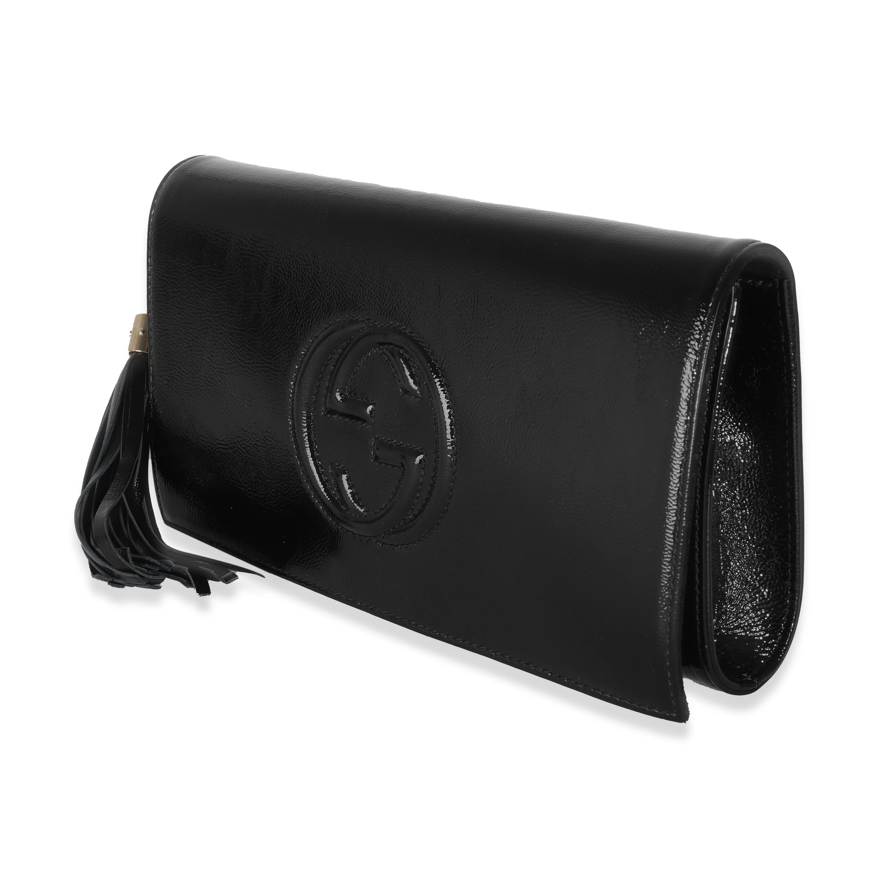 Black Patent Soho Flap Tassel Clutch - Image 2