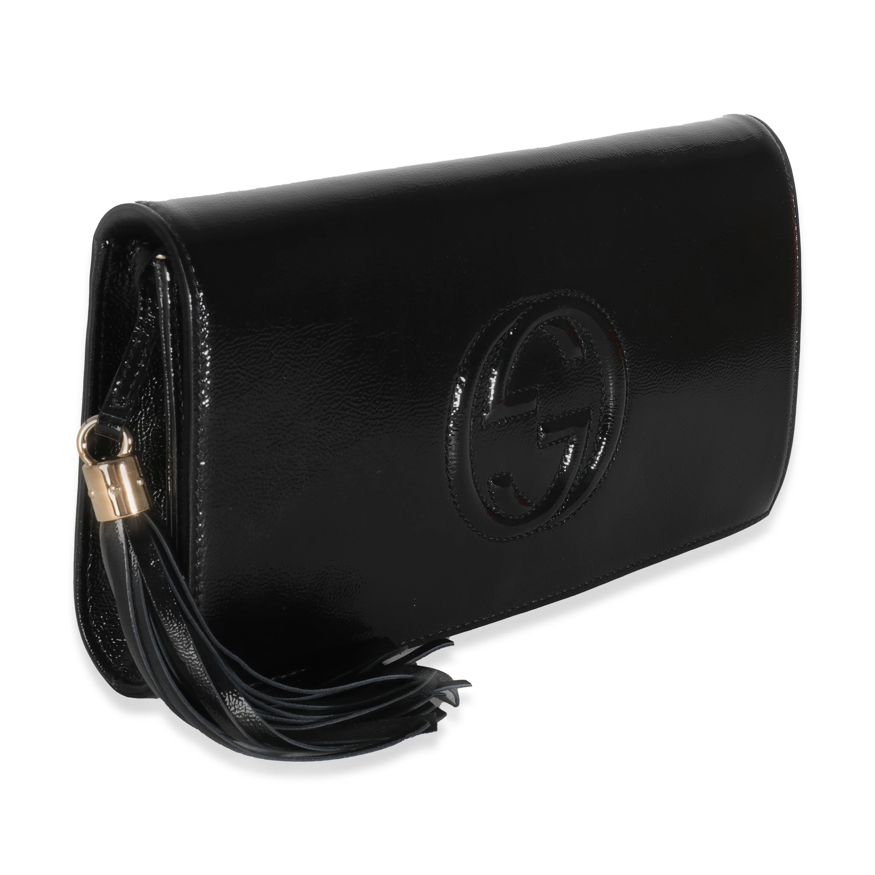 Black Patent Soho Flap Tassel Clutch - Image 3