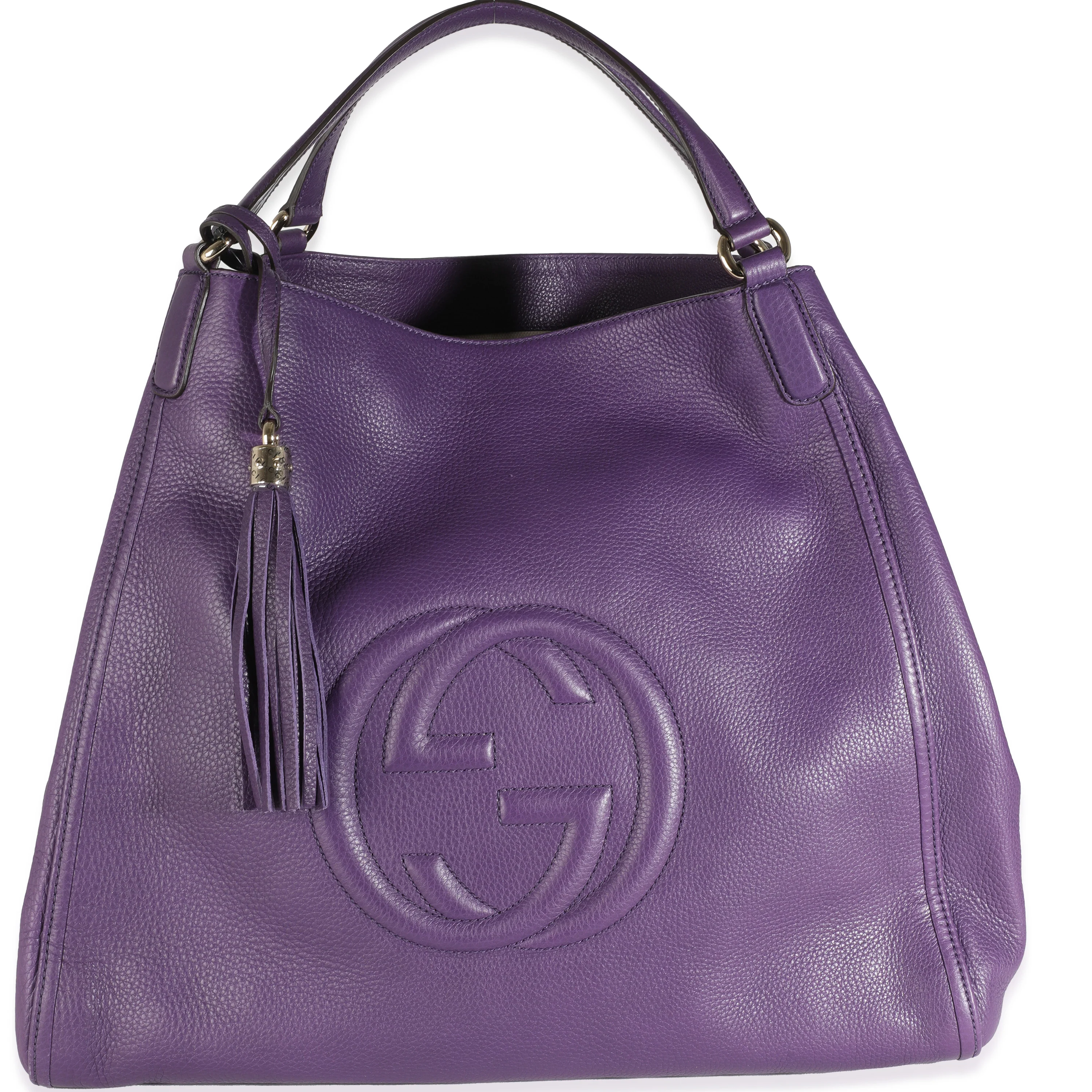 Purple Pebbled Calfskin Medium Soho Tote